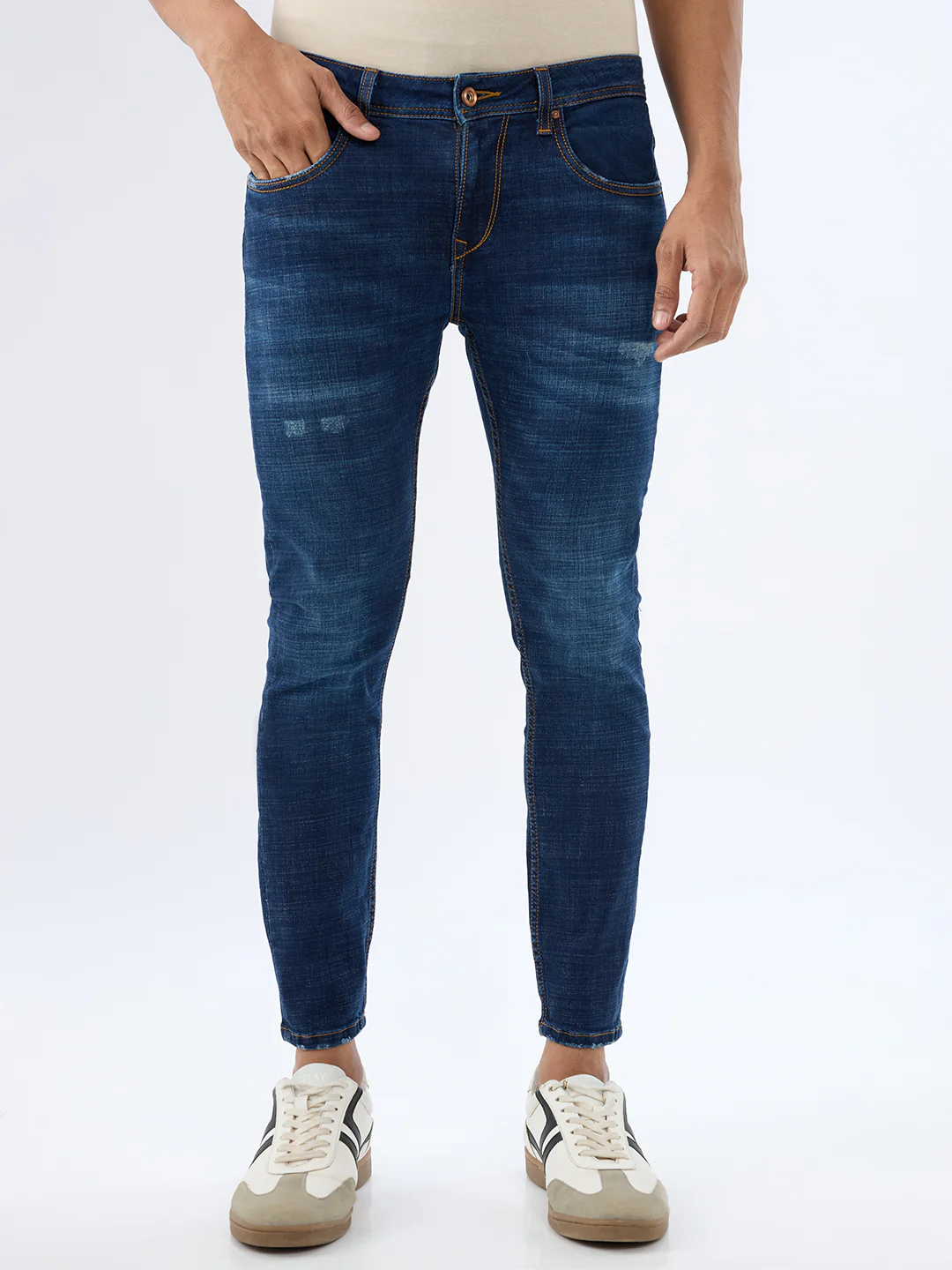 Men Kano Jeans Slim Fit Blue Mid Rise