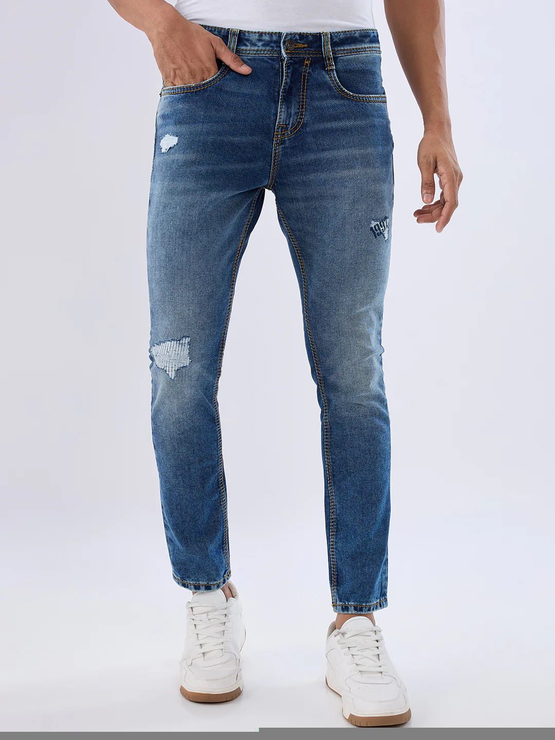Men Kano Jeans Slim Fit Blue Mid Rise