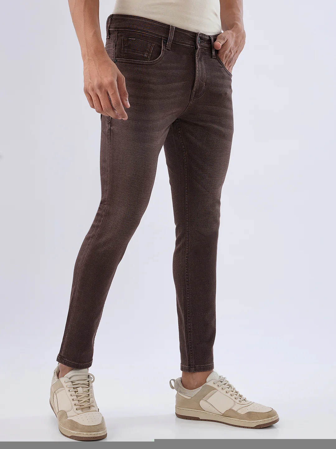 Men Kano Jeans Slim Fit Brown Mid Rise - Image 2