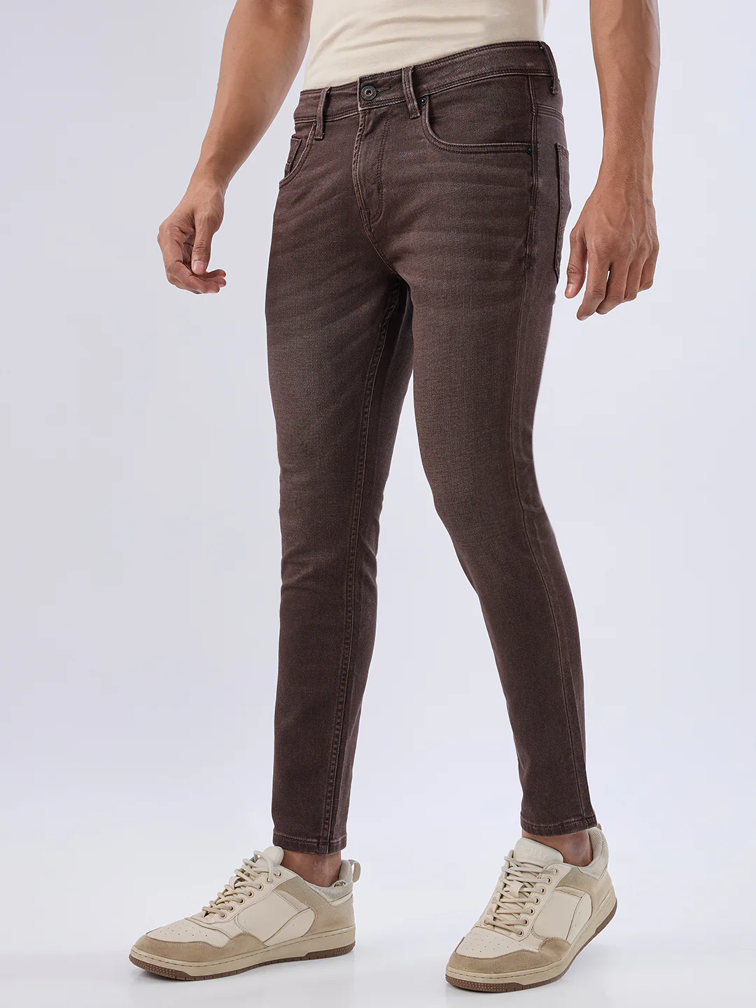 Men Kano Jeans Slim Fit Brown Mid Rise - Image 3