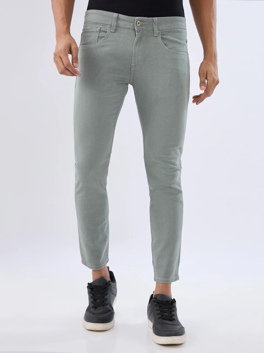 Men Kano Jeans Slim Fit Grey Mid Rise