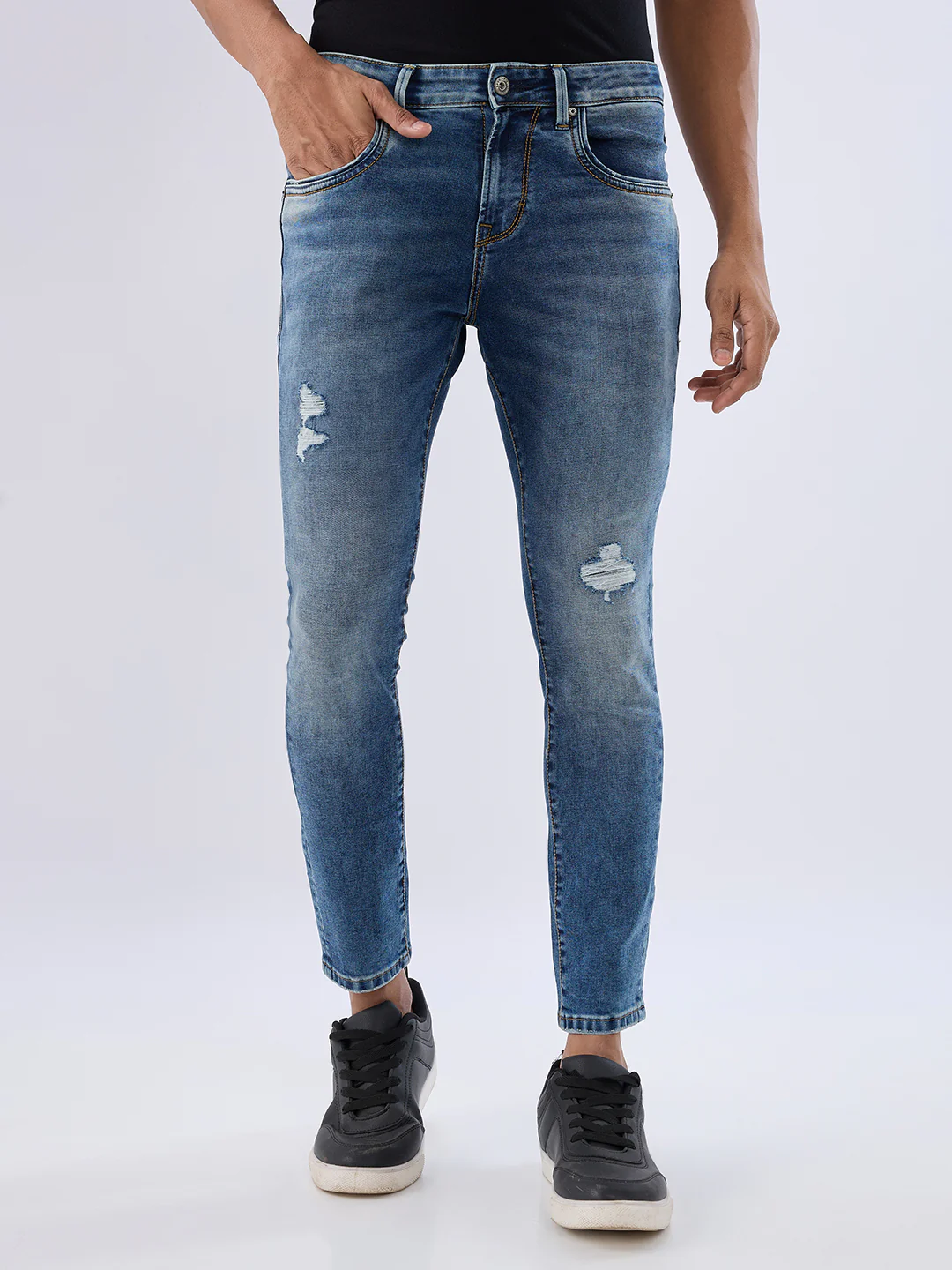 Men Kano Jeans Slim Fit Blue Mid Rise
