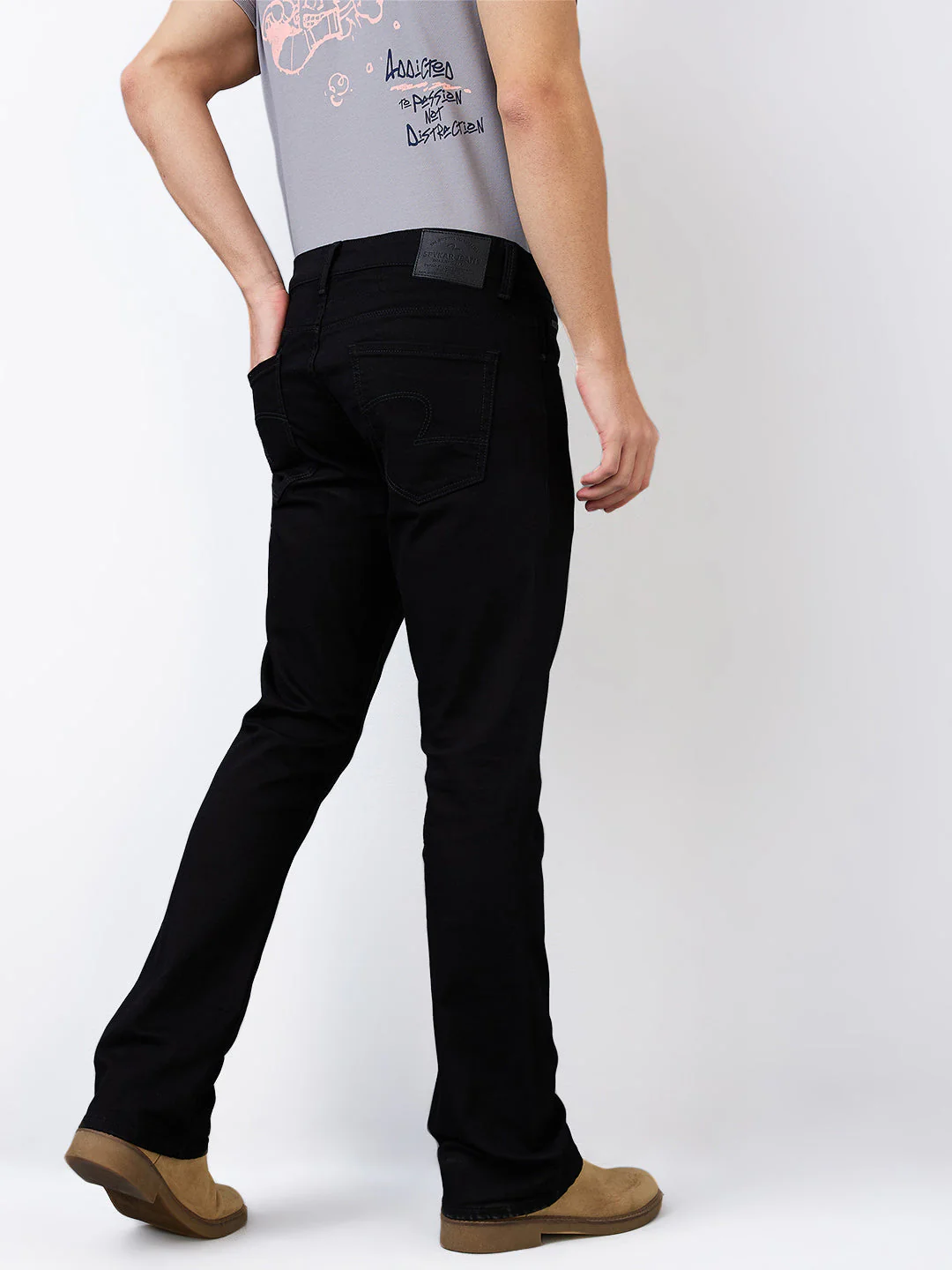 Men Jeans Regular Fit Black Mid Rise - Image 4