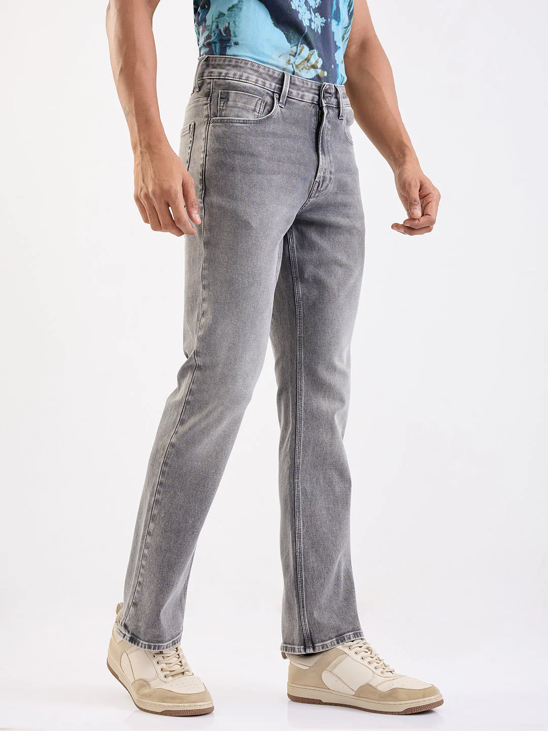 Men Jeans Regular Fit Grey Mid Rise - Image 2