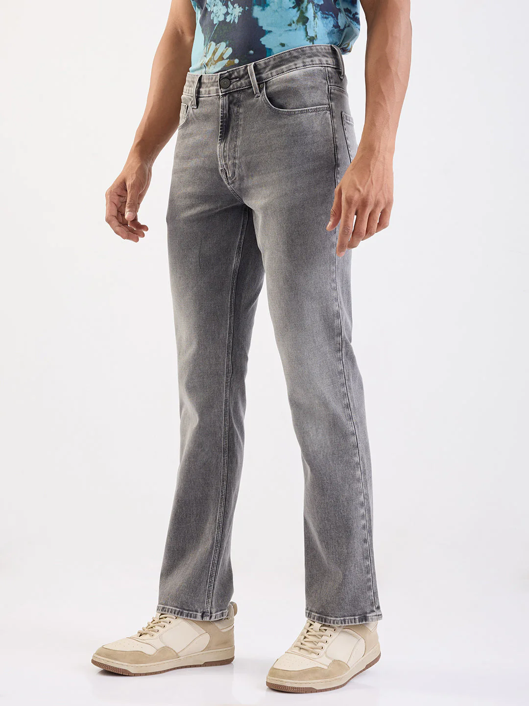 Men Jeans Regular Fit Grey Mid Rise - Image 3