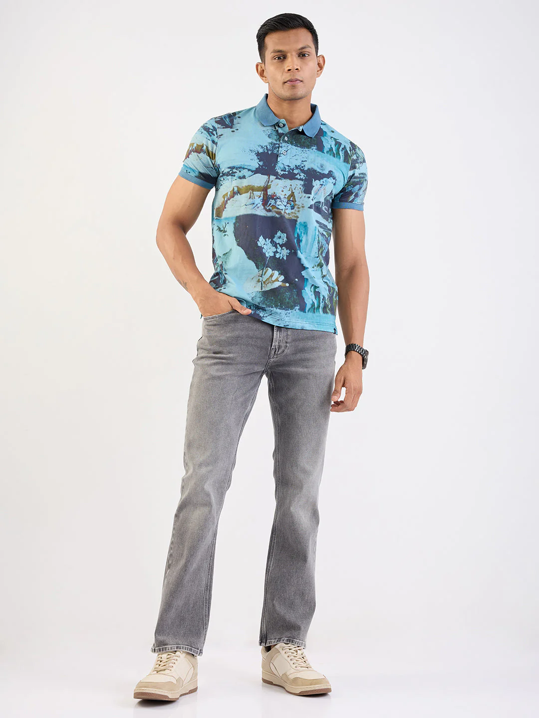 Men Jeans Regular Fit Grey Mid Rise - Image 7