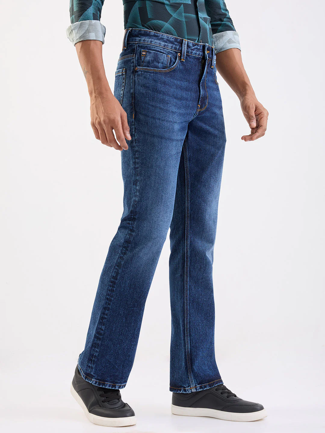 Men Jeans Regular Fit Dark Blue Mid Rise - Image 2