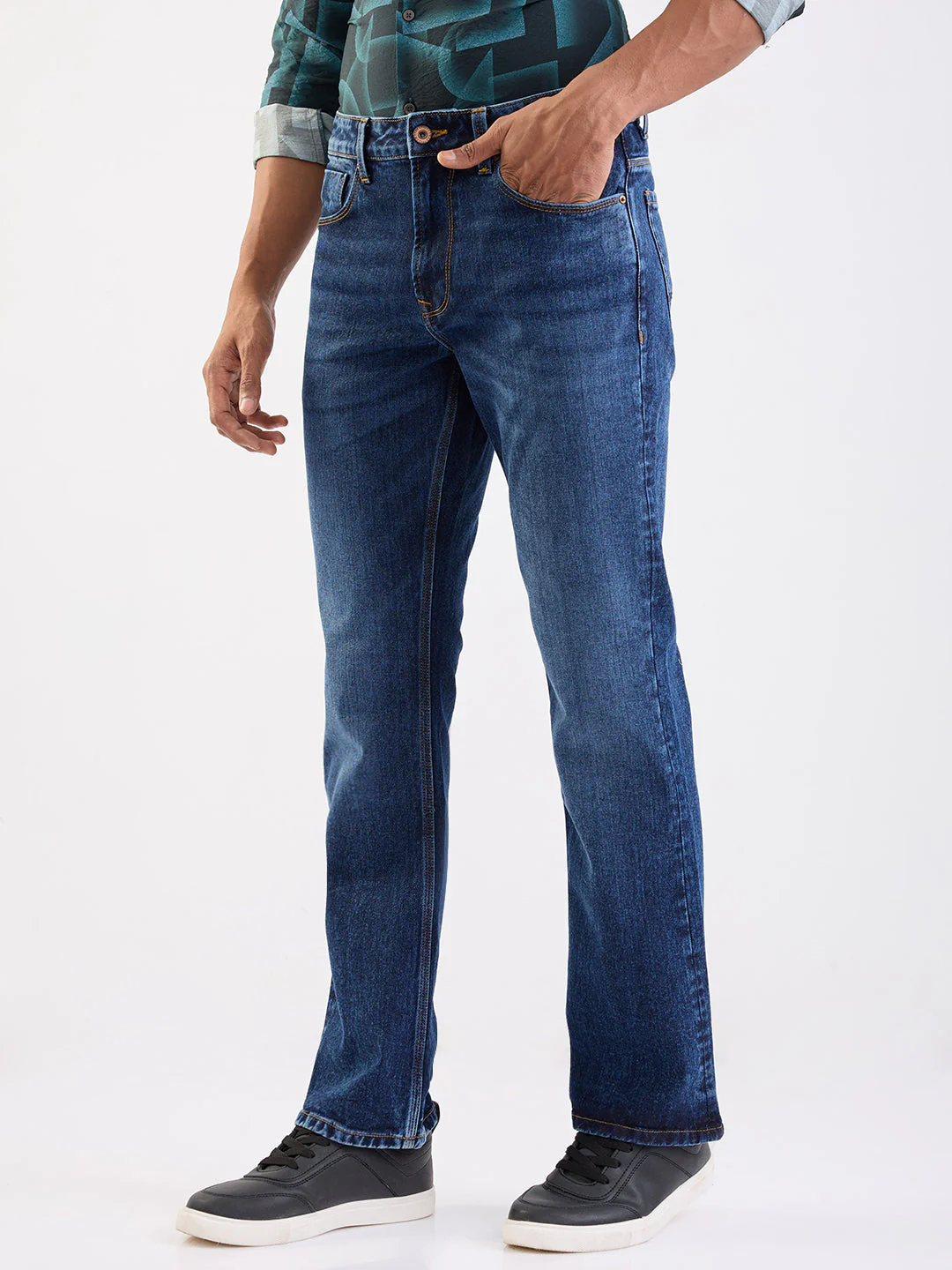 Men Jeans Regular Fit Dark Blue Mid Rise - Image 3
