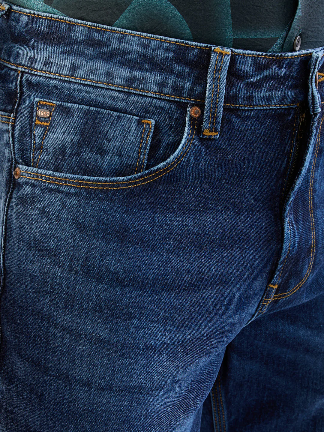Men Jeans Regular Fit Dark Blue Mid Rise - Image 6