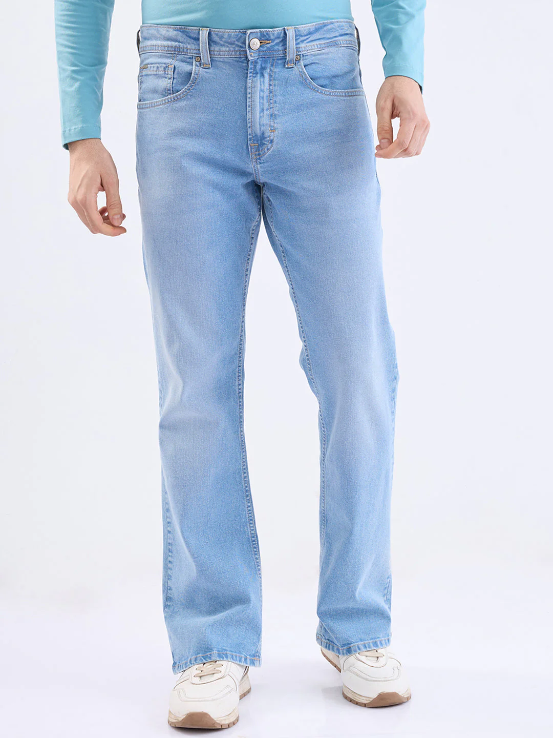 Men Jeans Regular Fit Light Blue Mid Rise