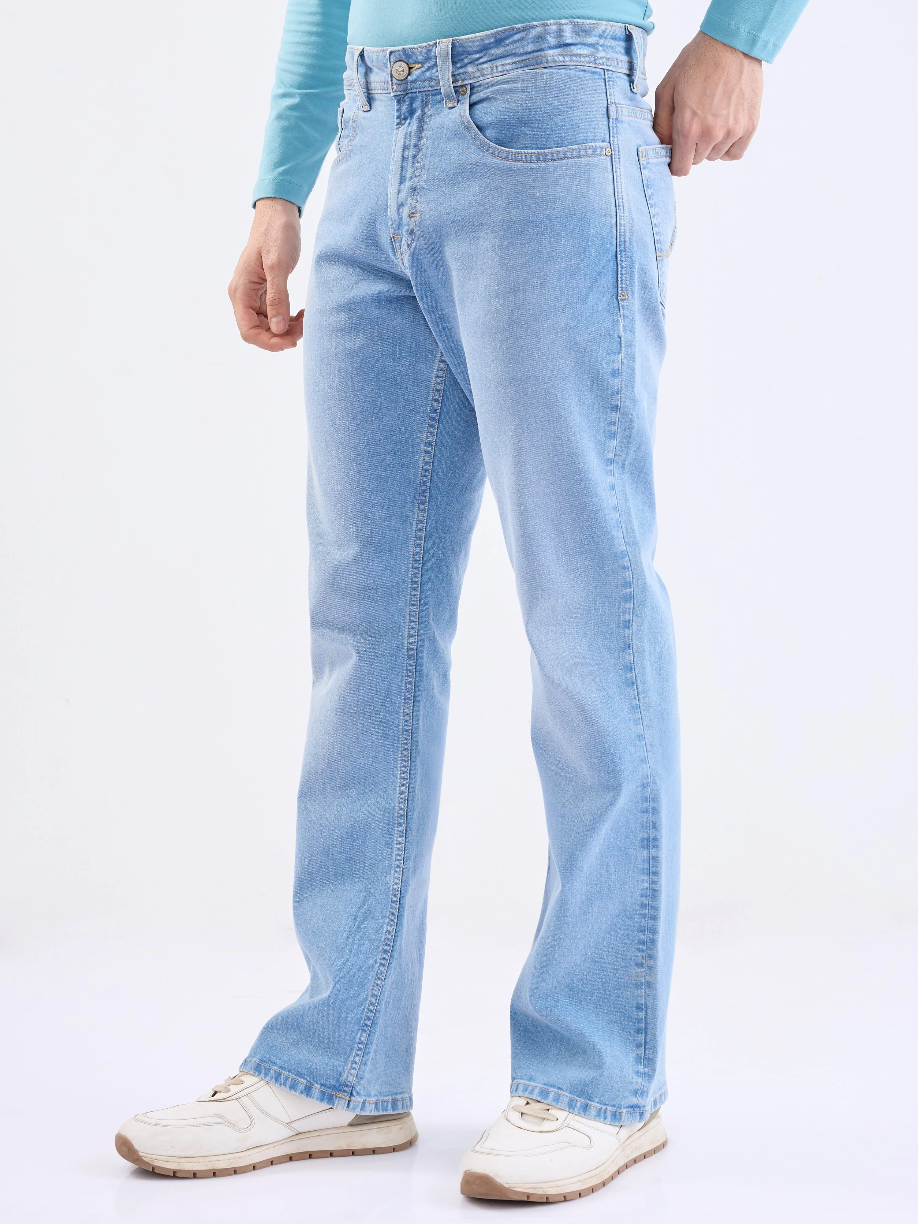 Men Jeans Regular Fit Light Blue Mid Rise - Image 3