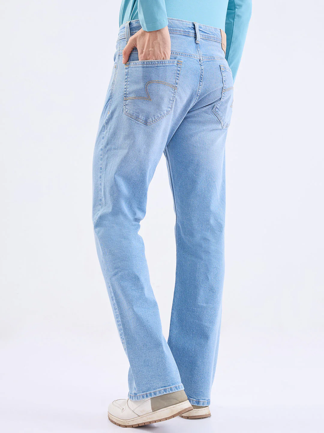 Men Jeans Regular Fit Light Blue Mid Rise - Image 4