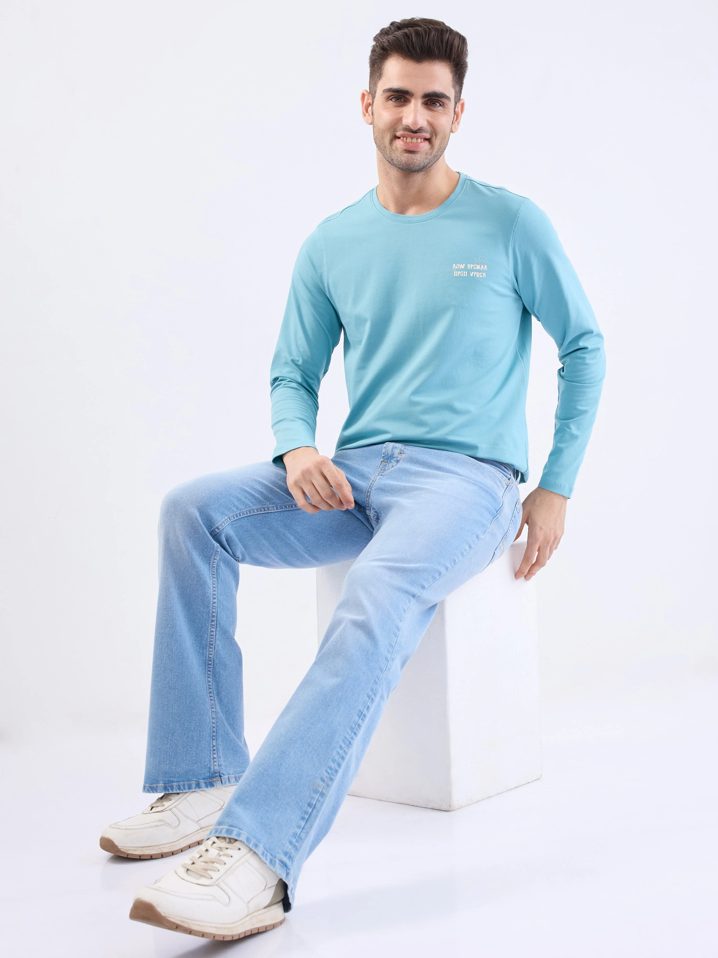 Men Jeans Regular Fit Light Blue Mid Rise - Image 7