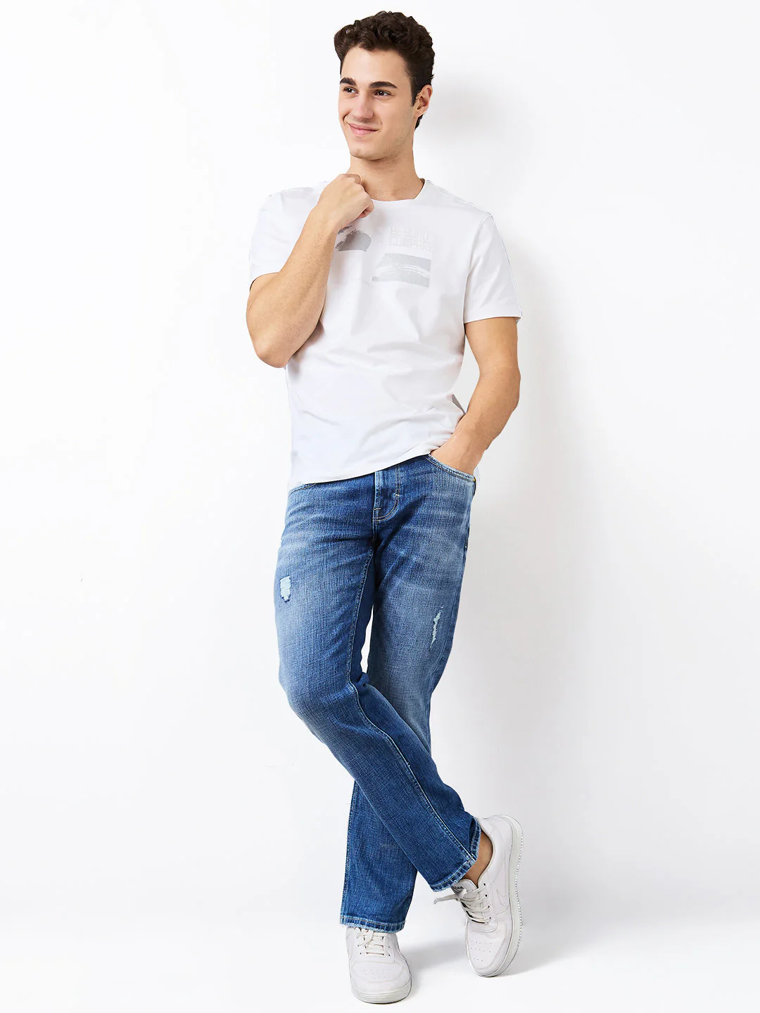 Men Jeans Relaxed Fit Blue Mid Rise
