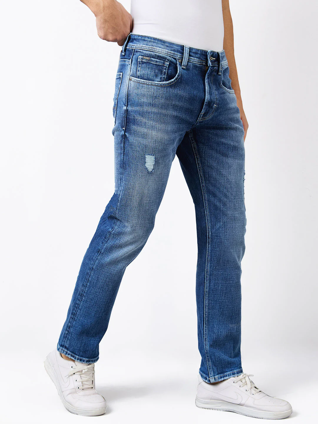 Men Jeans Relaxed Fit Blue Mid Rise - Image 3