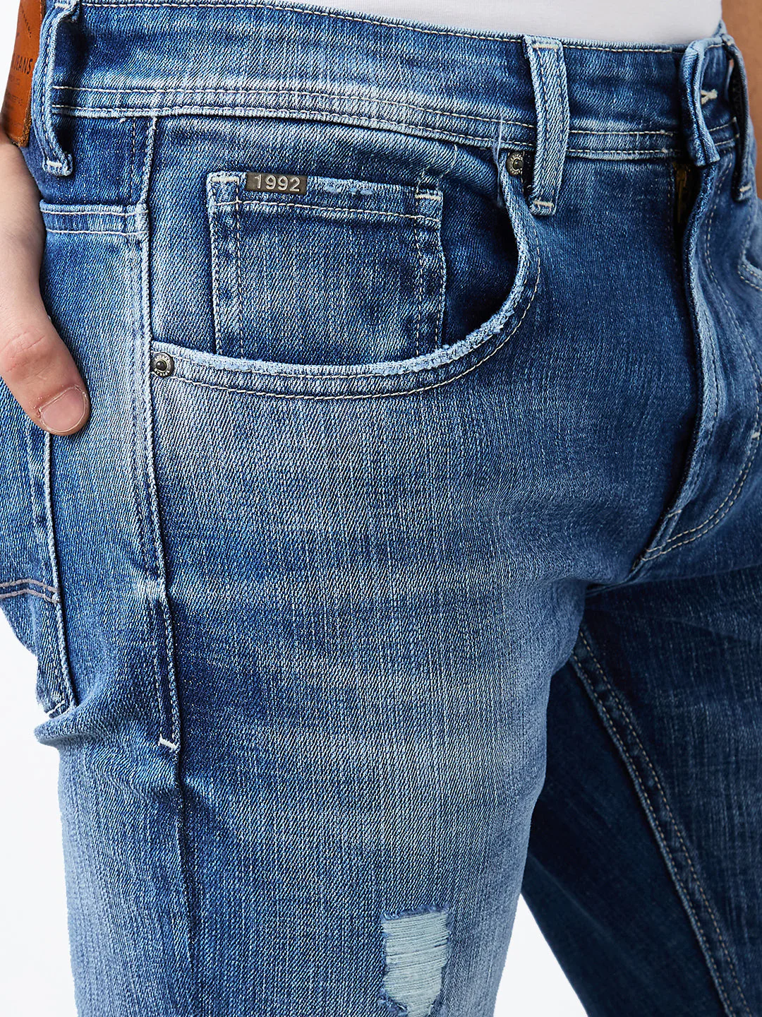 Men Jeans Relaxed Fit Blue Mid Rise - Image 6
