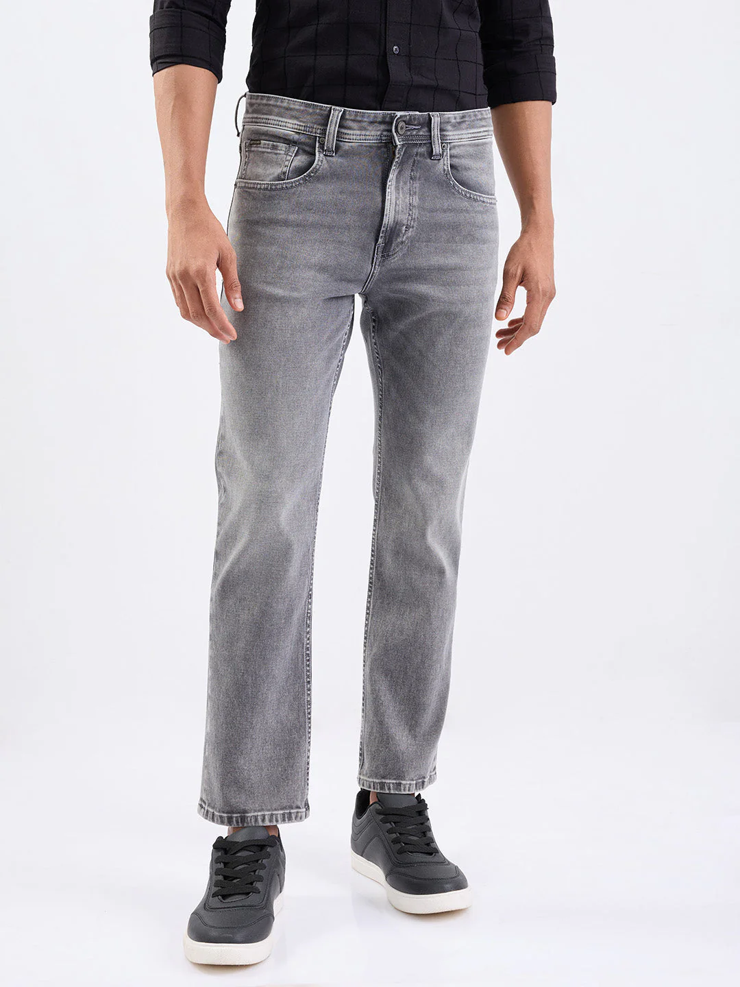 Men Jeans Relaxed Fit Grey Mid Rise
