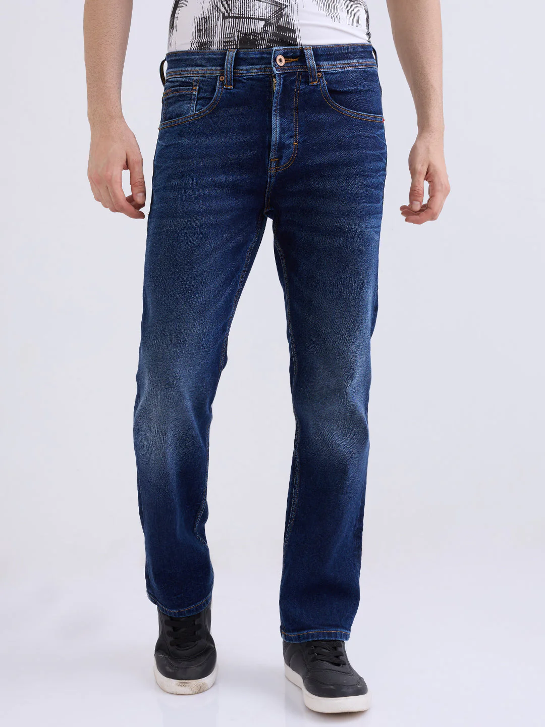 Men Jeans Relaxed Fit Dark Blue Mid Rise