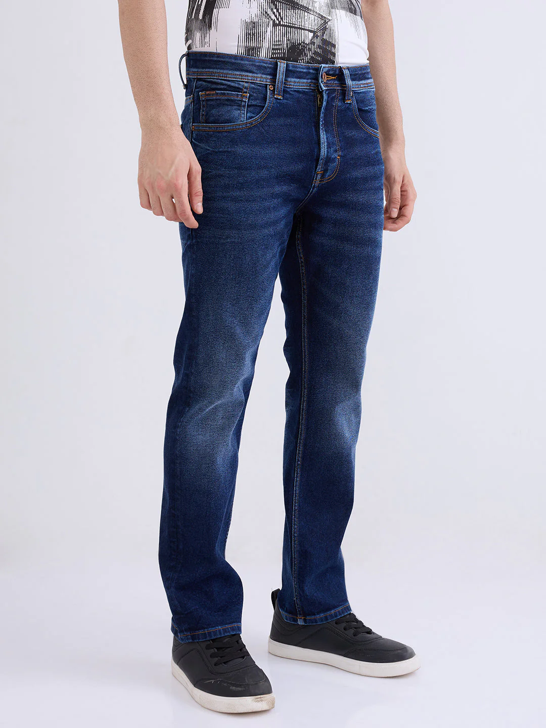 Men Jeans Relaxed Fit Dark Blue Mid Rise - Image 2