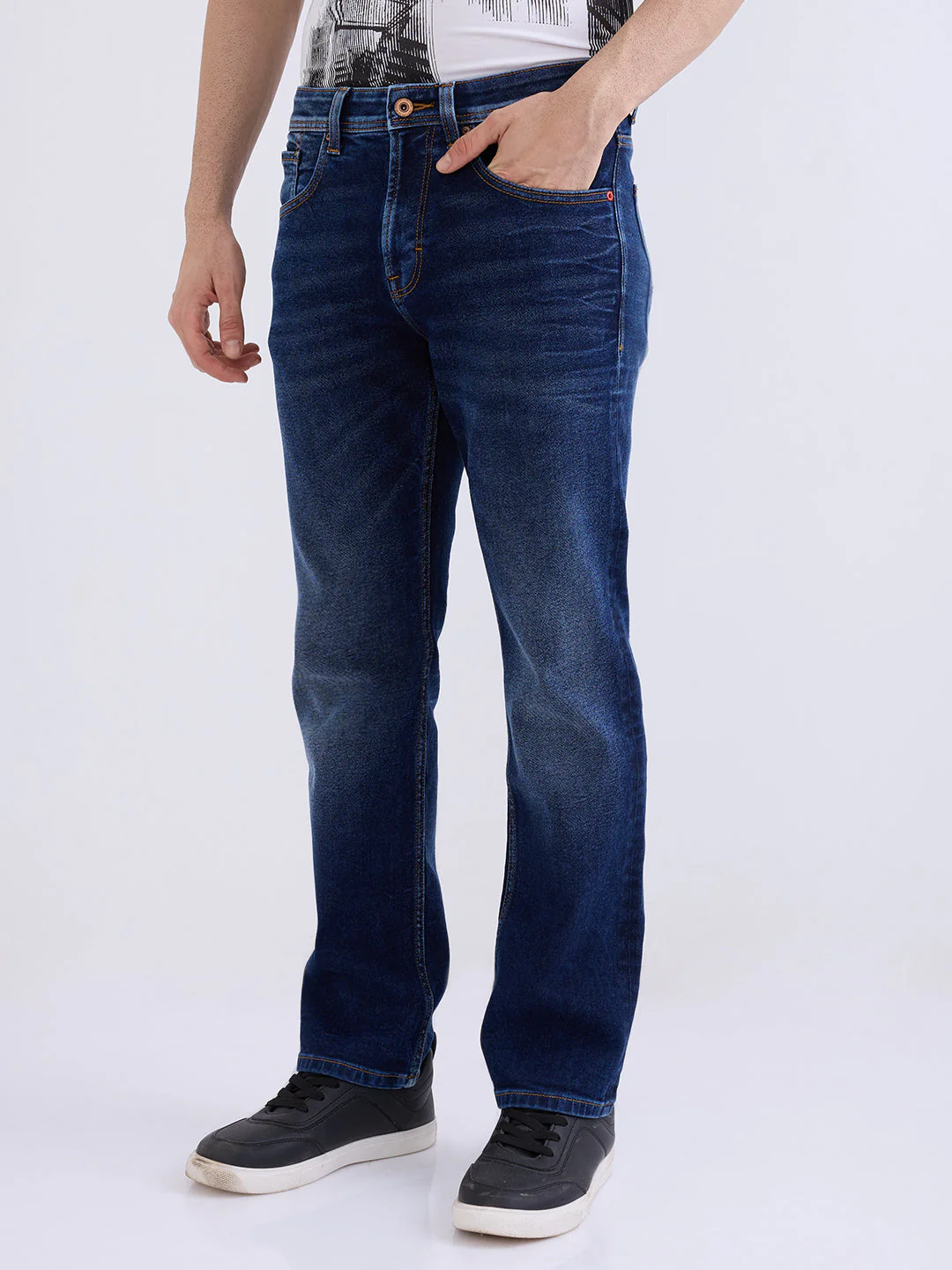 Men Jeans Relaxed Fit Dark Blue Mid Rise - Image 3