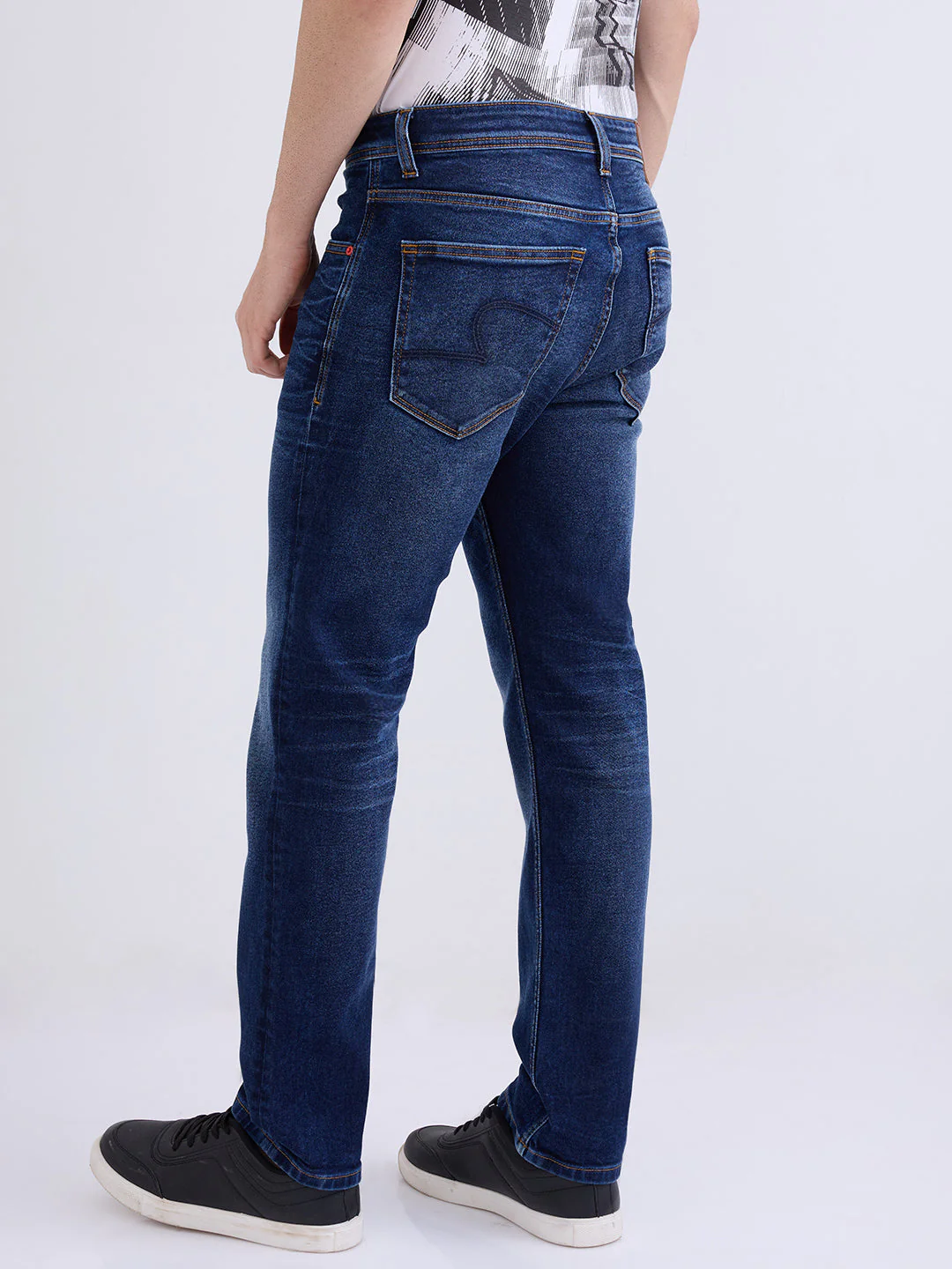 Men Jeans Relaxed Fit Dark Blue Mid Rise - Image 4