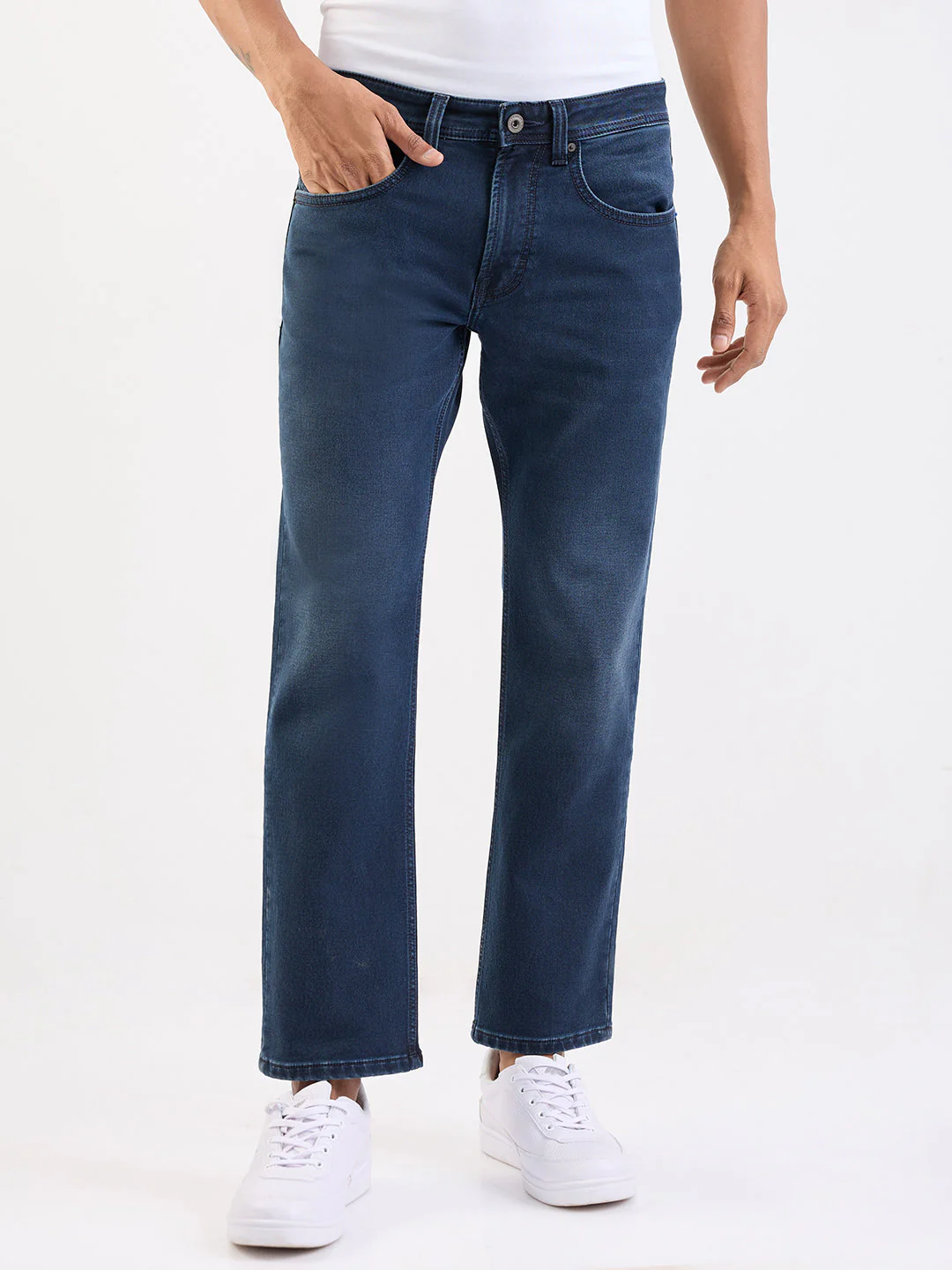 Men Jeans Relaxed Fit Dark Blue Mid Rise