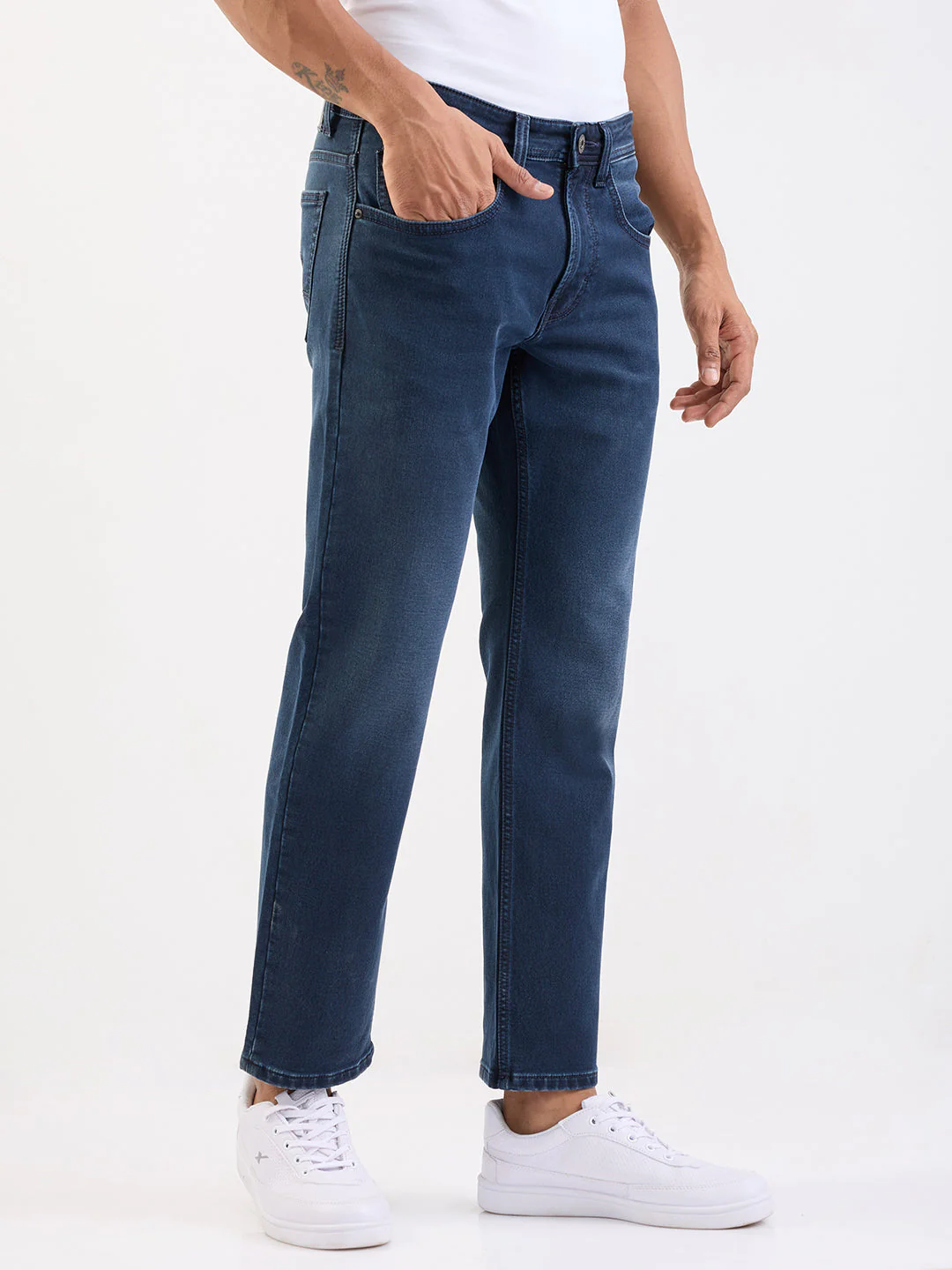 Men Jeans Relaxed Fit Dark Blue Mid Rise - Image 2