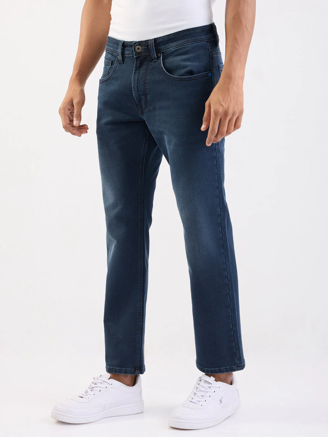 Men Jeans Relaxed Fit Dark Blue Mid Rise - Image 3