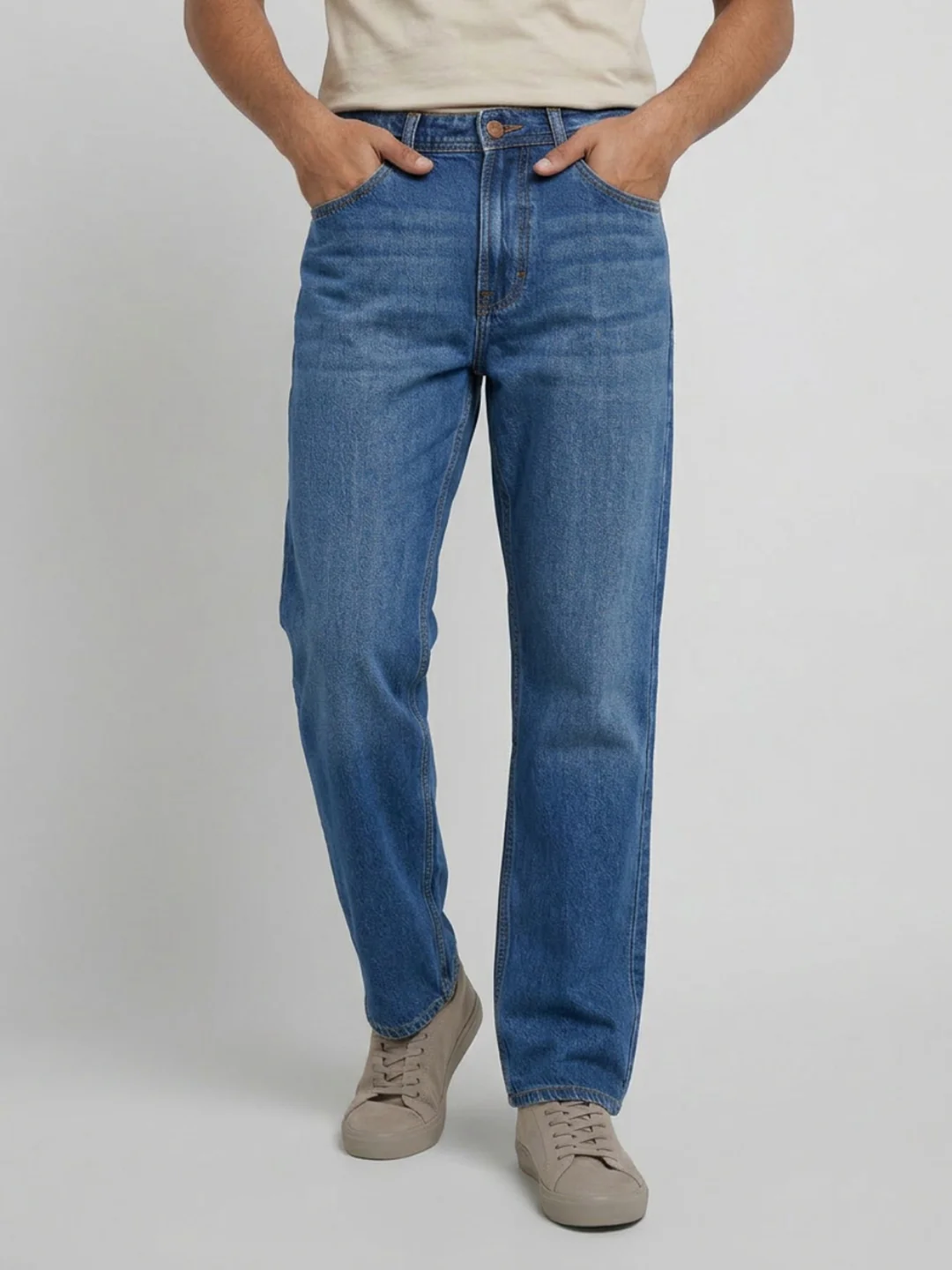 Men Ikemen Jeans Loose Fit Mid Blue Low Rise - Image 2