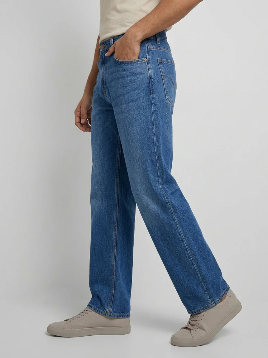 Men Ikemen Jeans Loose Fit Mid Blue Low Rise - Image 3
