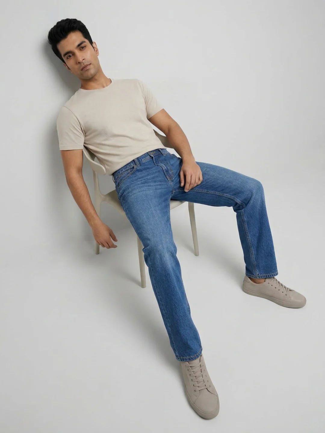 Men Ikemen Jeans Loose Fit Mid Blue Low Rise - Image 6