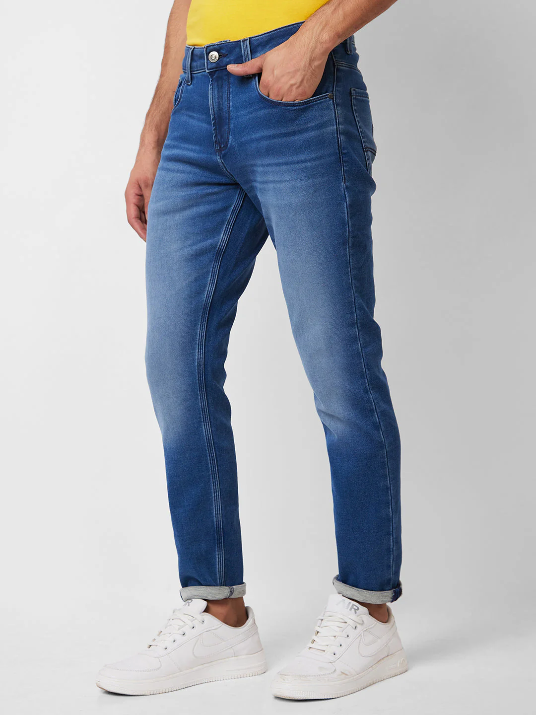 Men Jeans Slim Fit Blue Mid Rise - Image 4