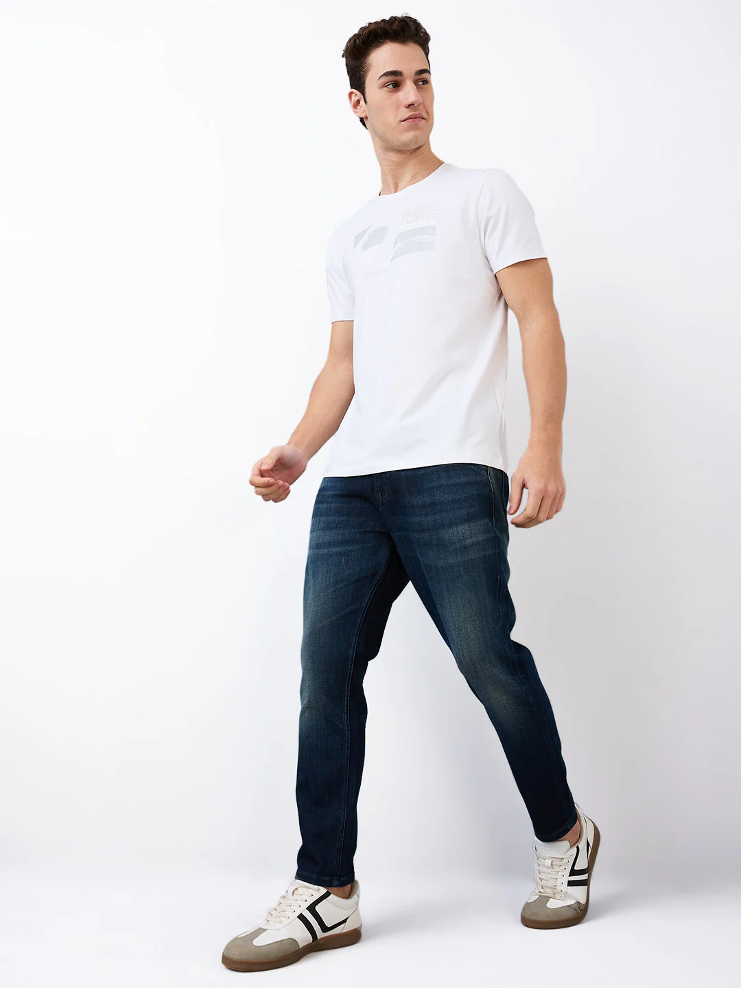 Men Jeans Slim Fit Vintage Blue Mid Rise
