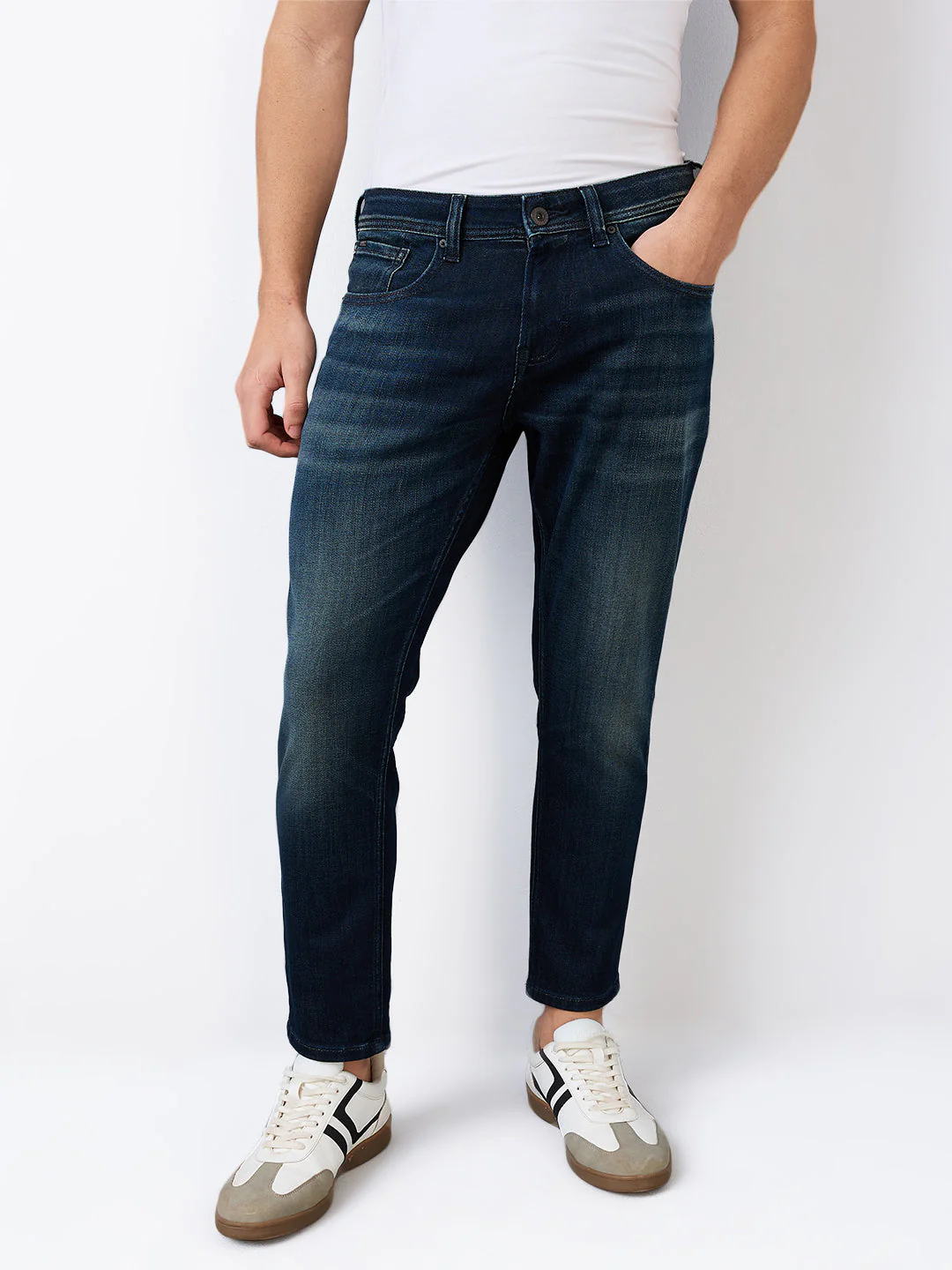 Men Jeans Slim Fit Vintage Blue Mid Rise - Image 2