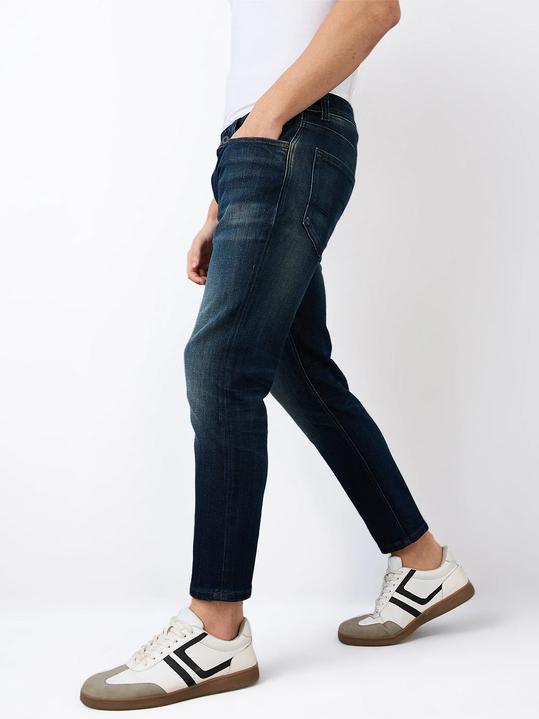Men Jeans Slim Fit Vintage Blue Mid Rise - Image 3