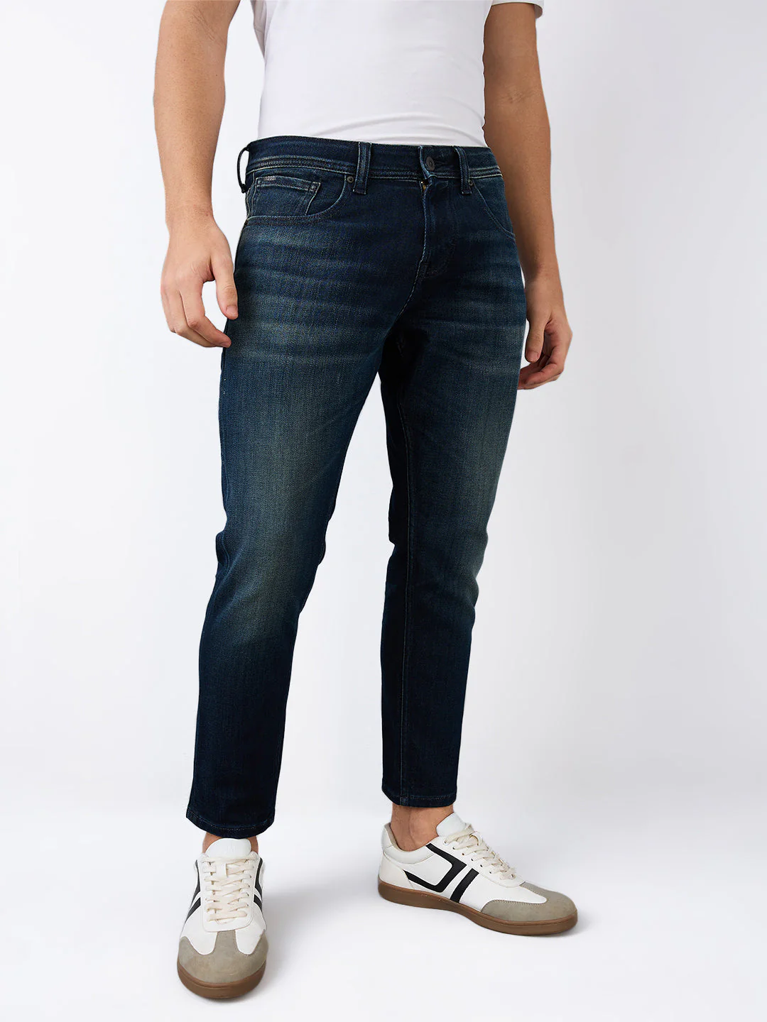 Men Jeans Slim Fit Vintage Blue Mid Rise - Image 4