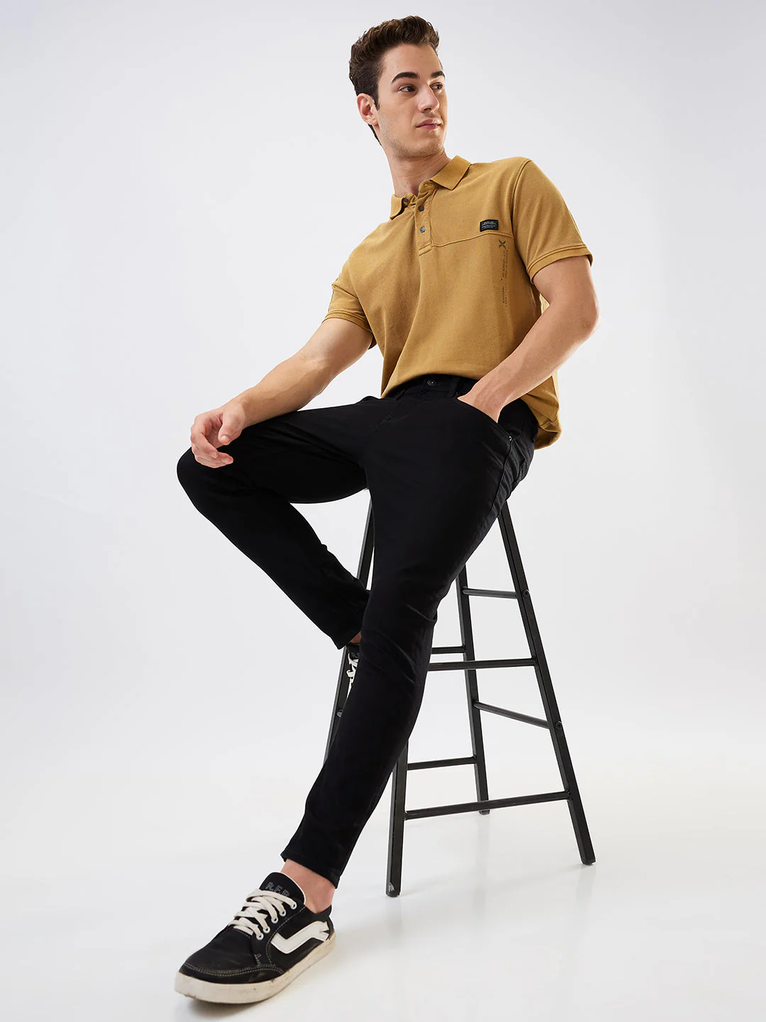 Men Jeans Slim Fit Black Mid Rise - Image 6