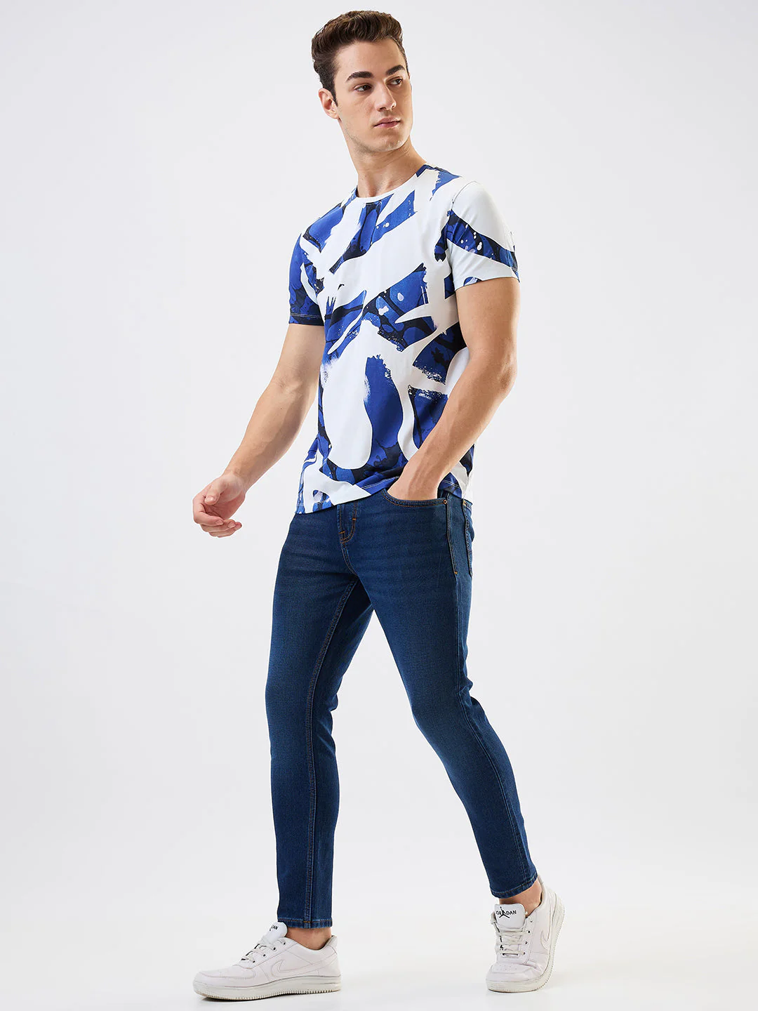 Men Jeans Slim Fit Dark Blue Mid Rise