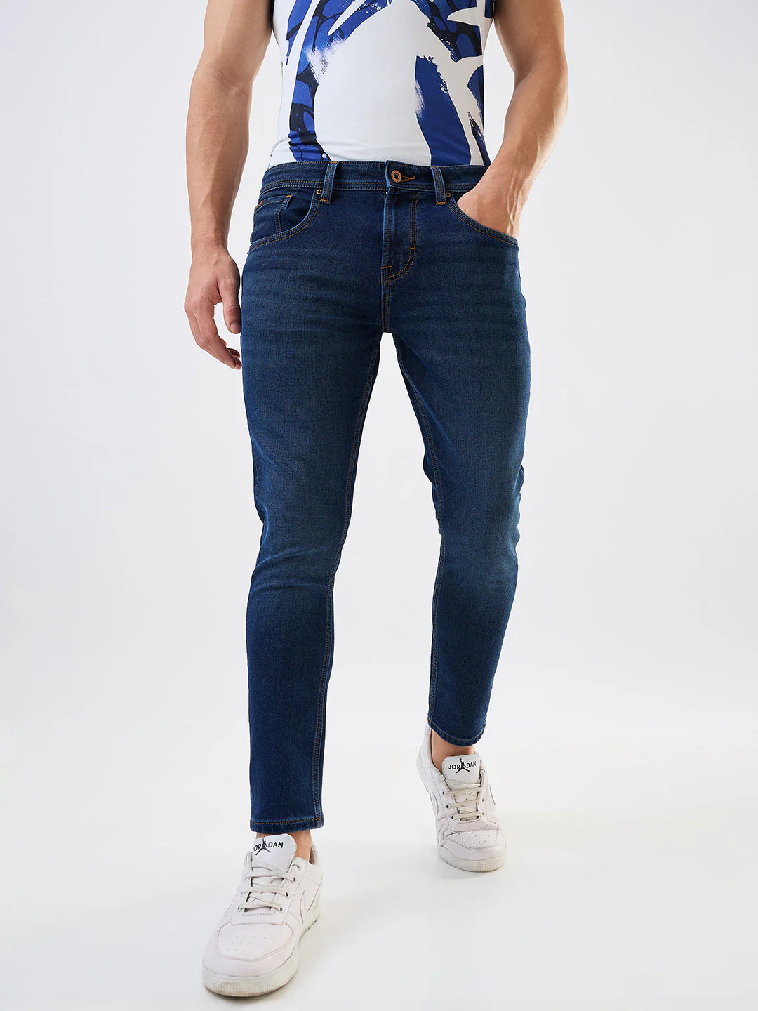 Men Jeans Slim Fit Dark Blue Mid Rise - Image 2