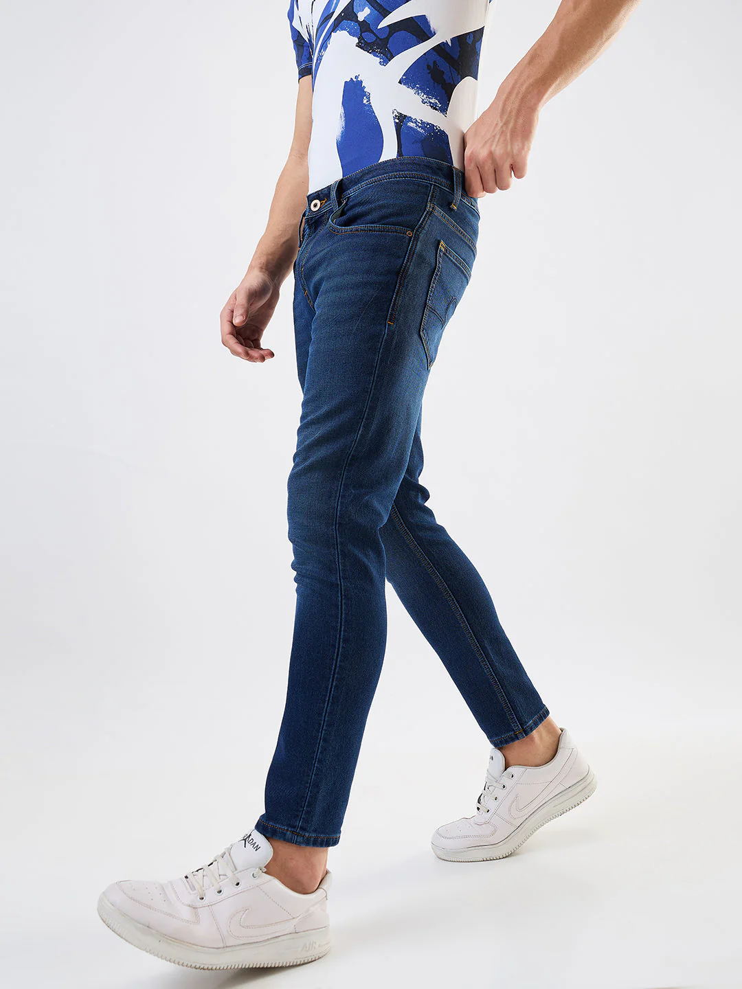 Men Jeans Slim Fit Dark Blue Mid Rise - Image 4
