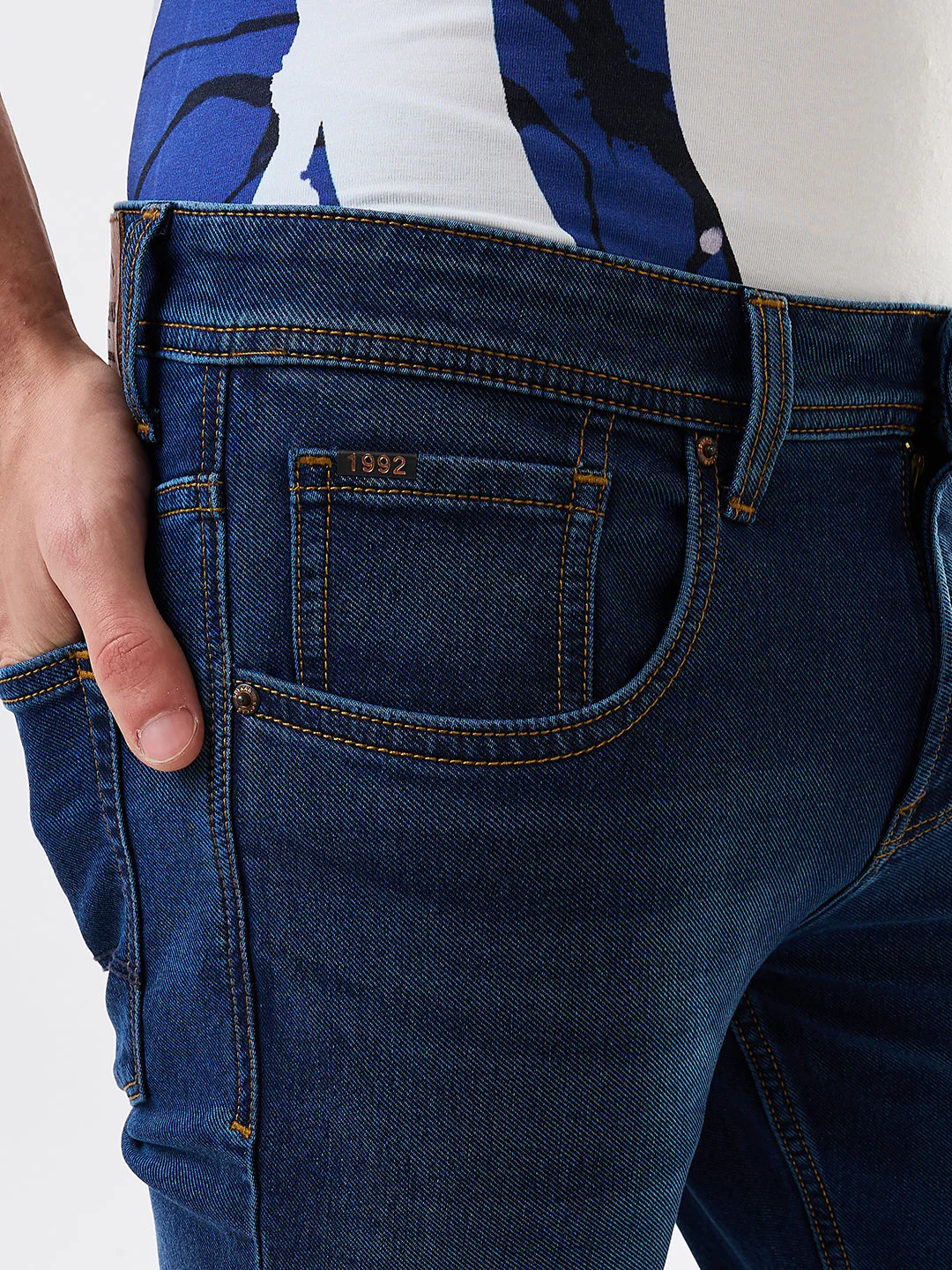 Men Jeans Slim Fit Dark Blue Mid Rise - Image 5