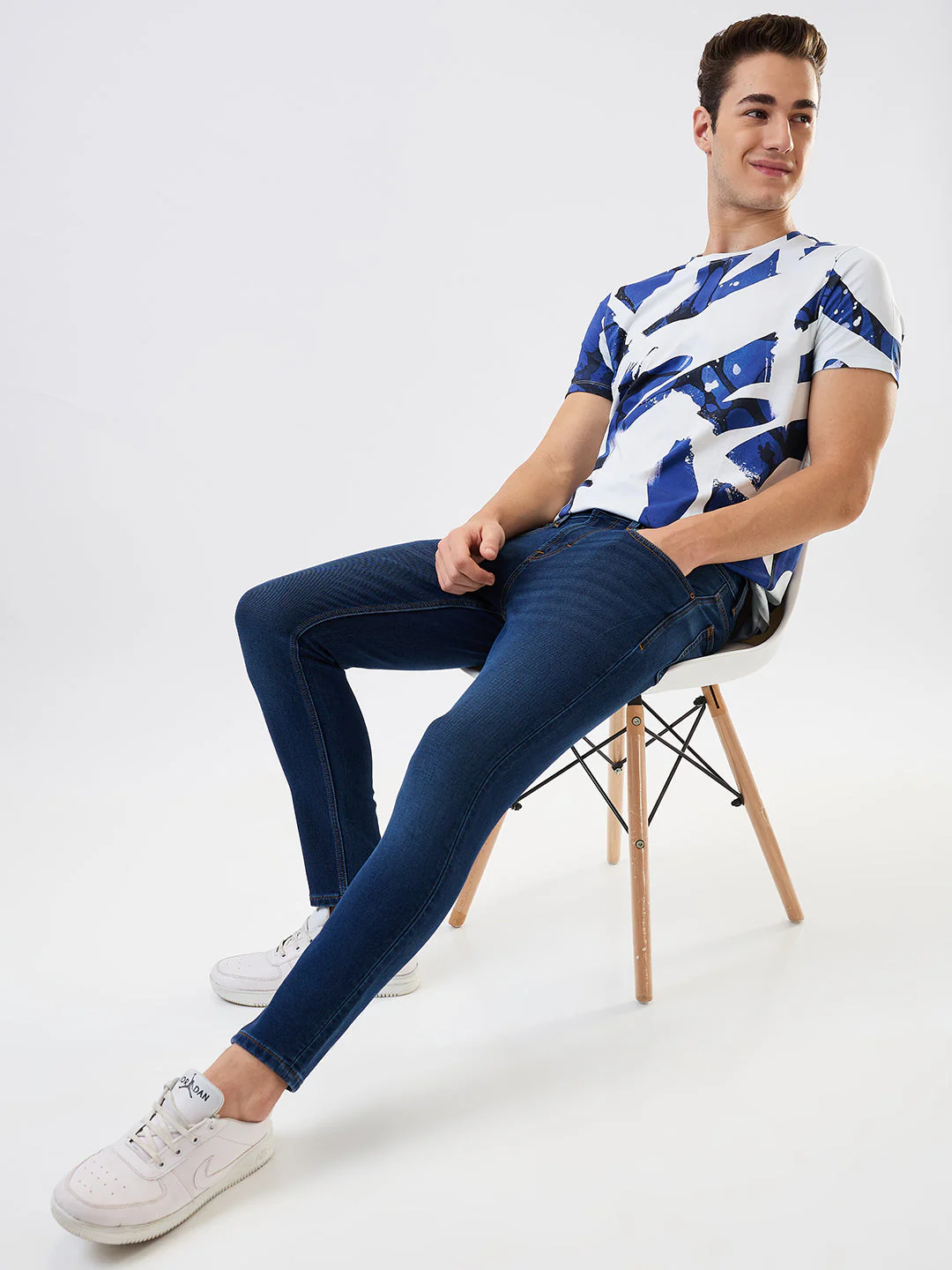 Men Jeans Slim Fit Dark Blue Mid Rise - Image 6