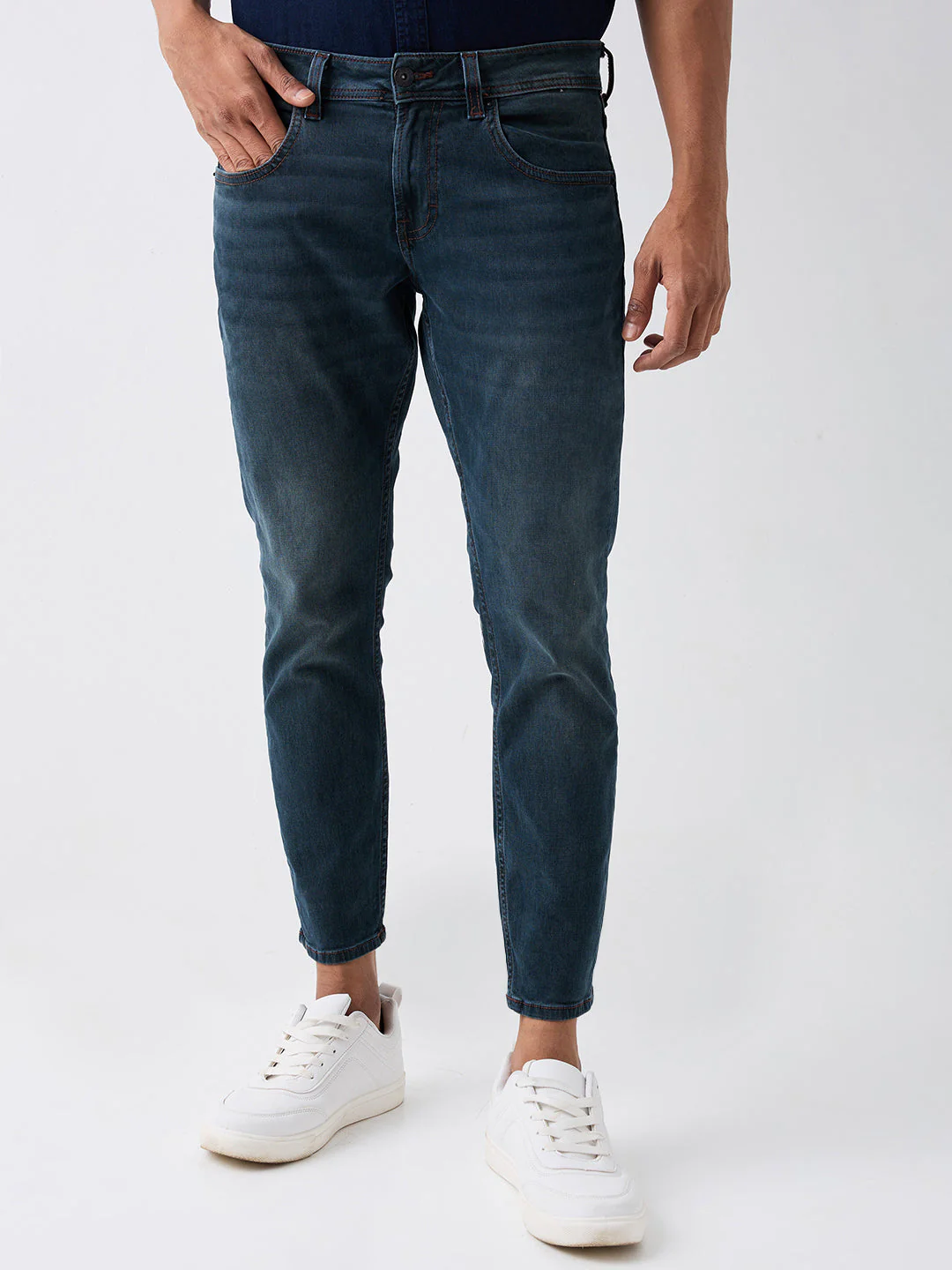 Men Jeans Slim Fit Green Mid Rise