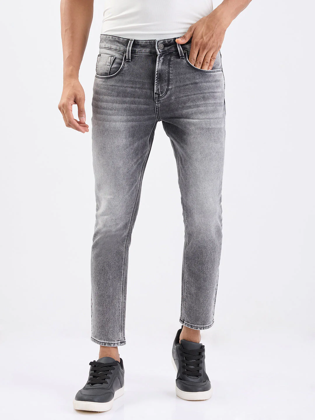 Men Jeans Slim Fit Grey Mid Rise