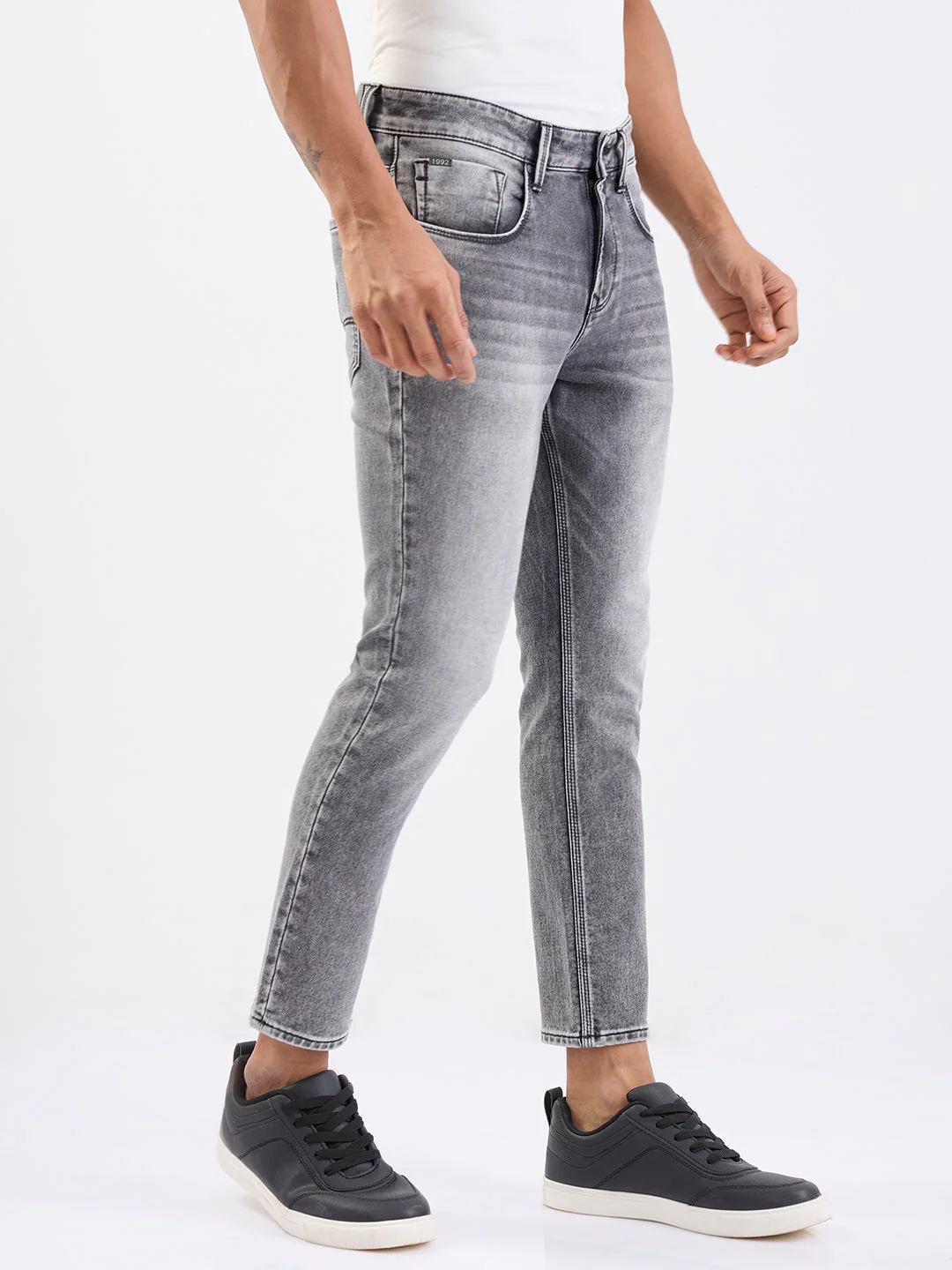 Men Jeans Slim Fit Grey Mid Rise - Image 2