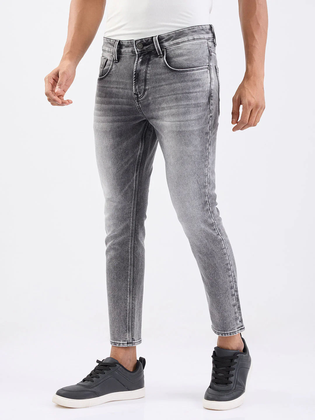 Men Jeans Slim Fit Grey Mid Rise - Image 3