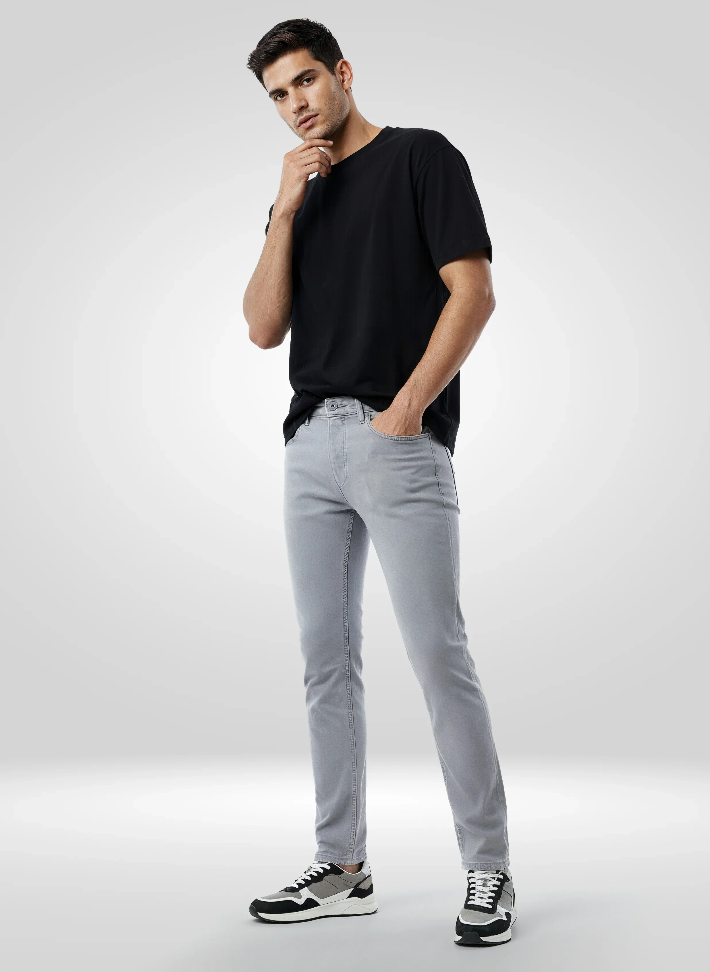 Men Kano Jeans Slim Fit Light Grey Mid Rise