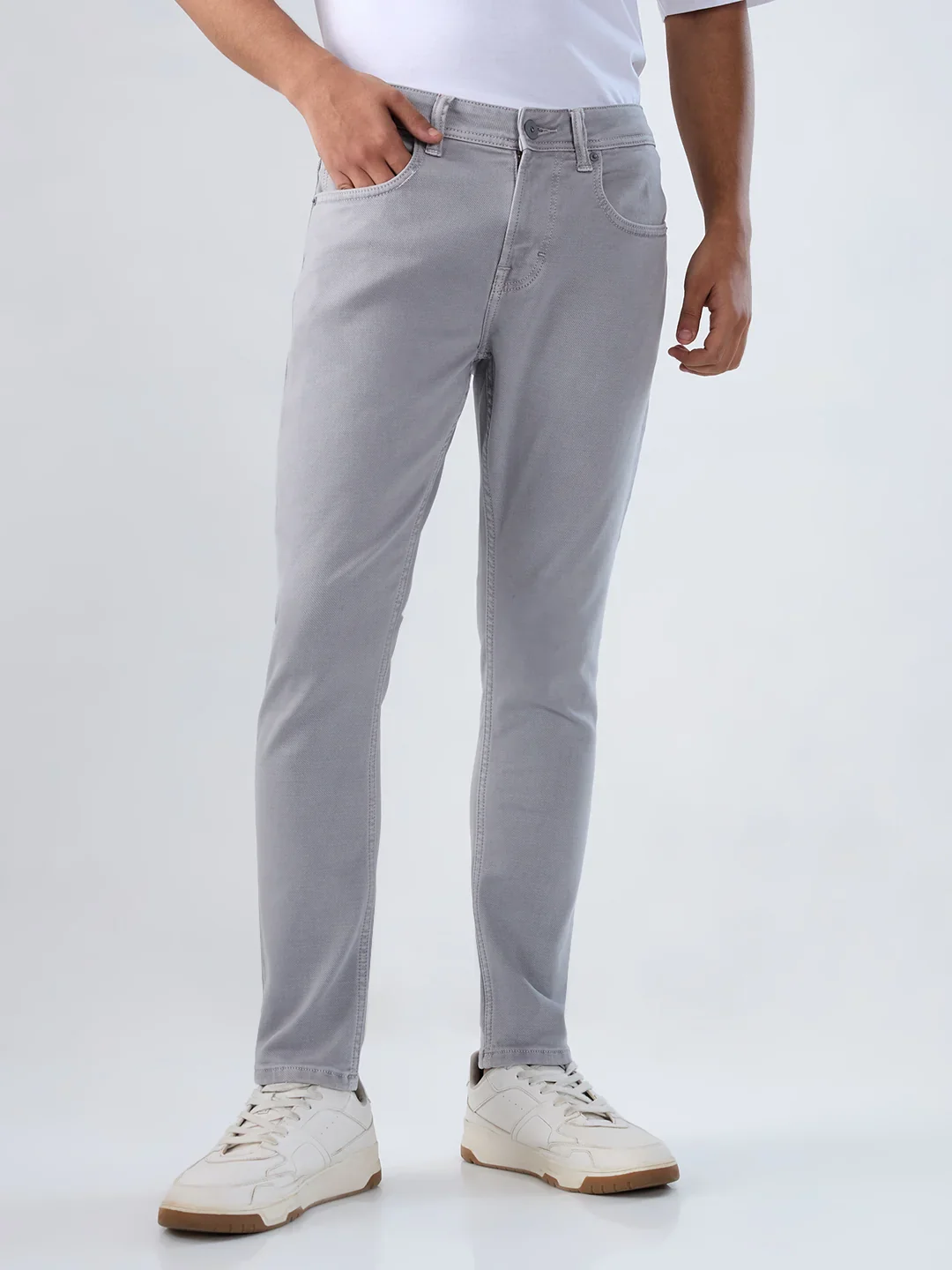 Men Kano Jeans Slim Fit Light Grey Mid Rise - Image 2