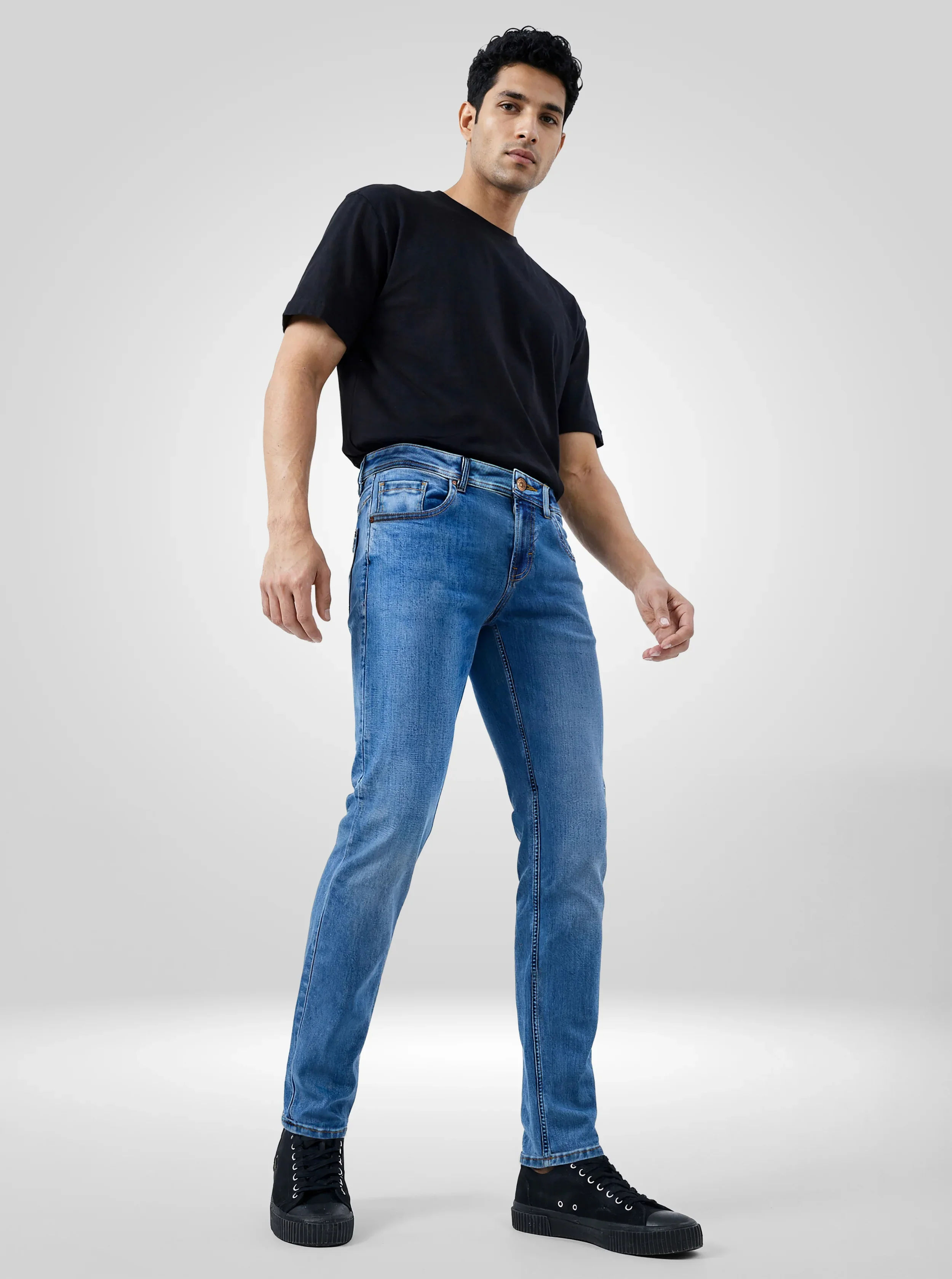 Men Kano Jeans Slim Fit Light Blue Mid Rise