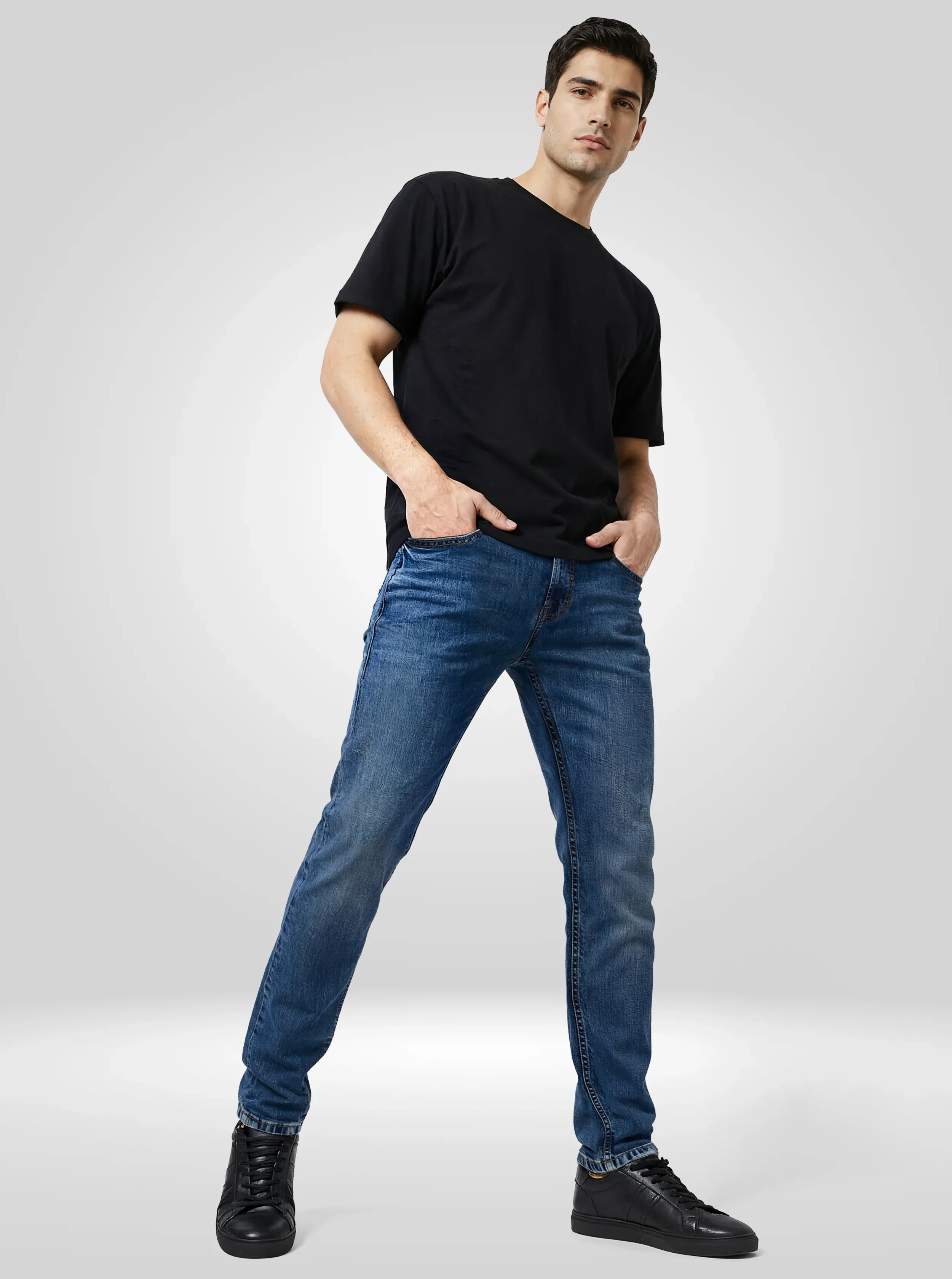 Men Kano Jeans Slim Fit Mid Blue Mid Rise